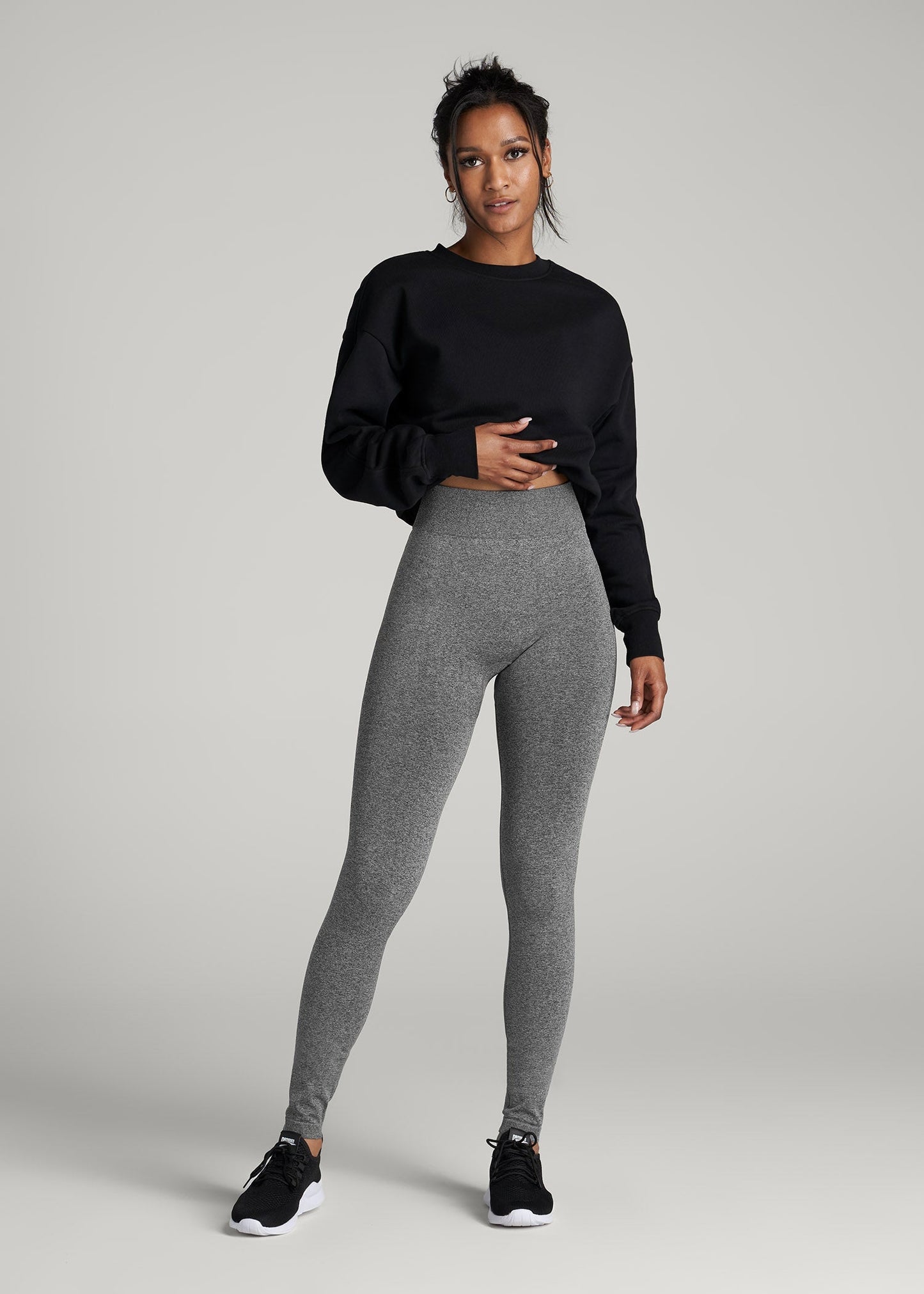 American Tall Women Seamless Leggings for Tall Women in Black & Grey Heather