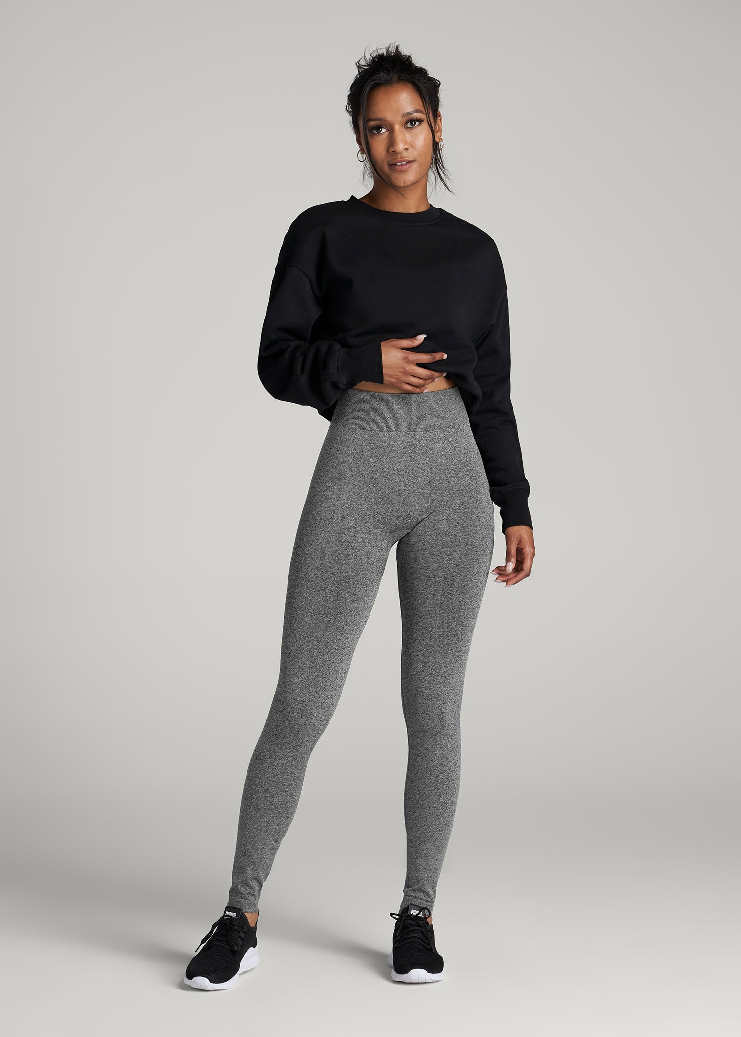 American Tall Women Seamless Leggings for Tall Women in Black & Grey Heather