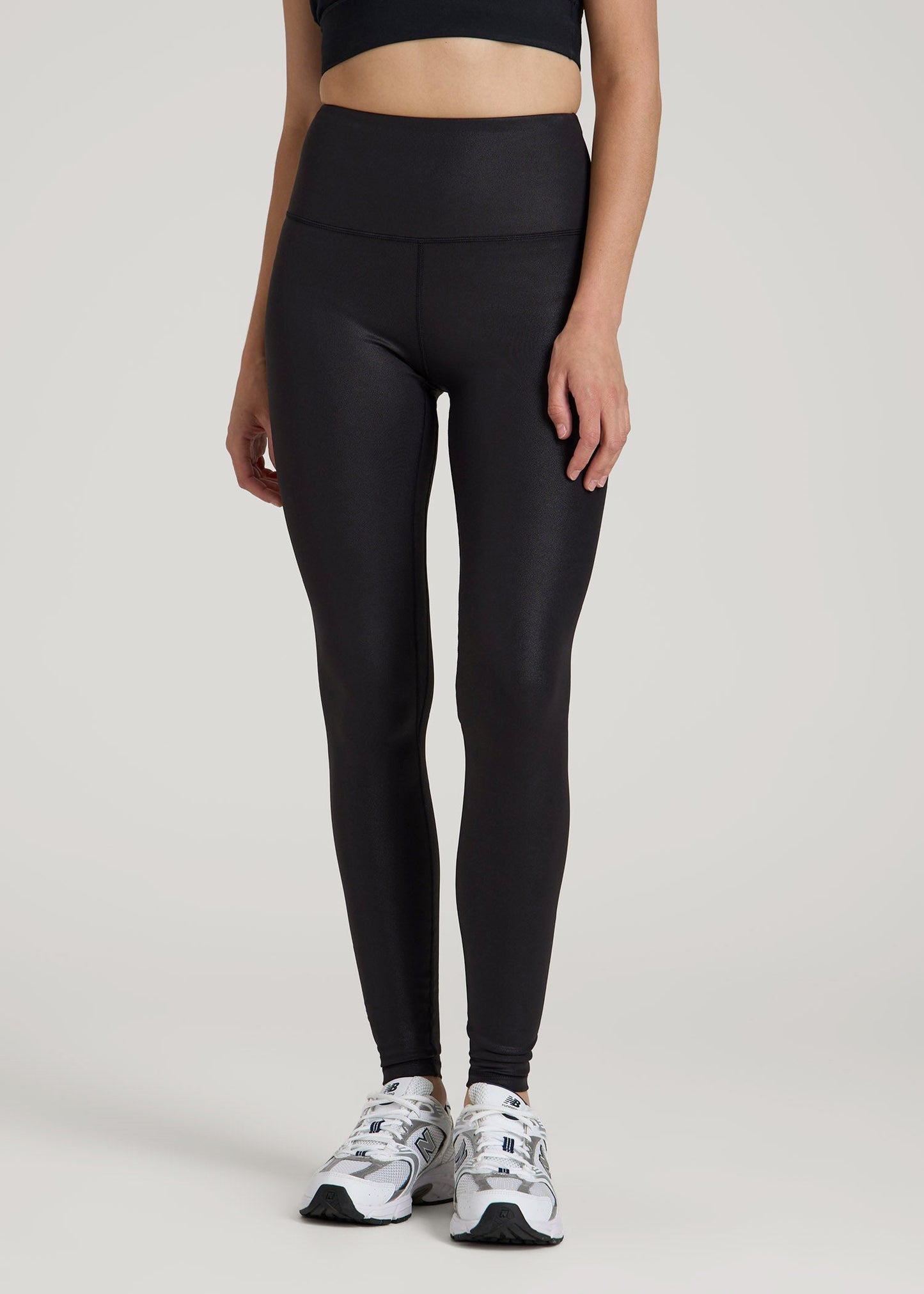 American Tall Women|Men Balance High-Rise Leggings for Tall Women in Black Shine