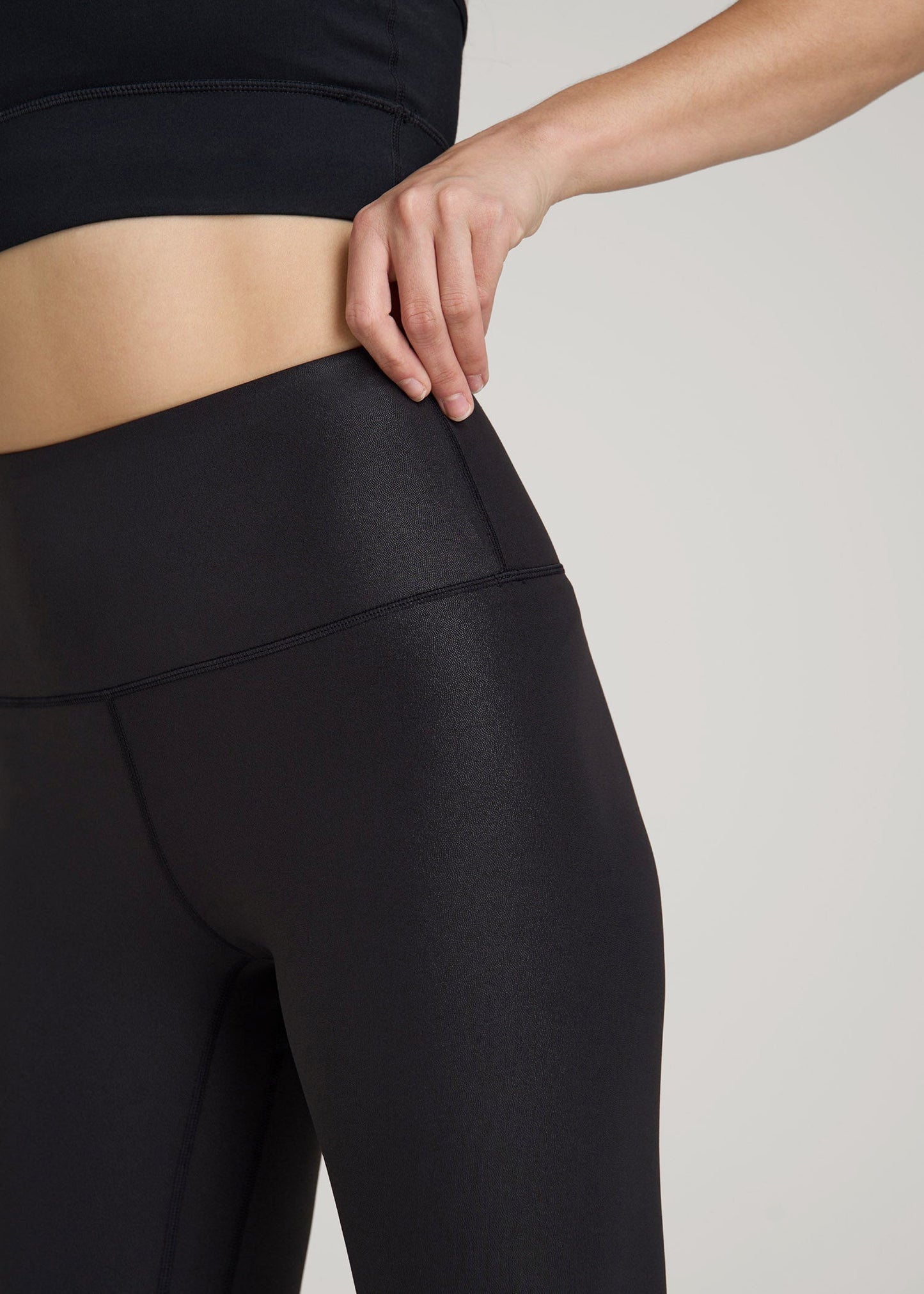 American Tall Women|Men Balance High-Rise Leggings for Tall Women in Black Shine