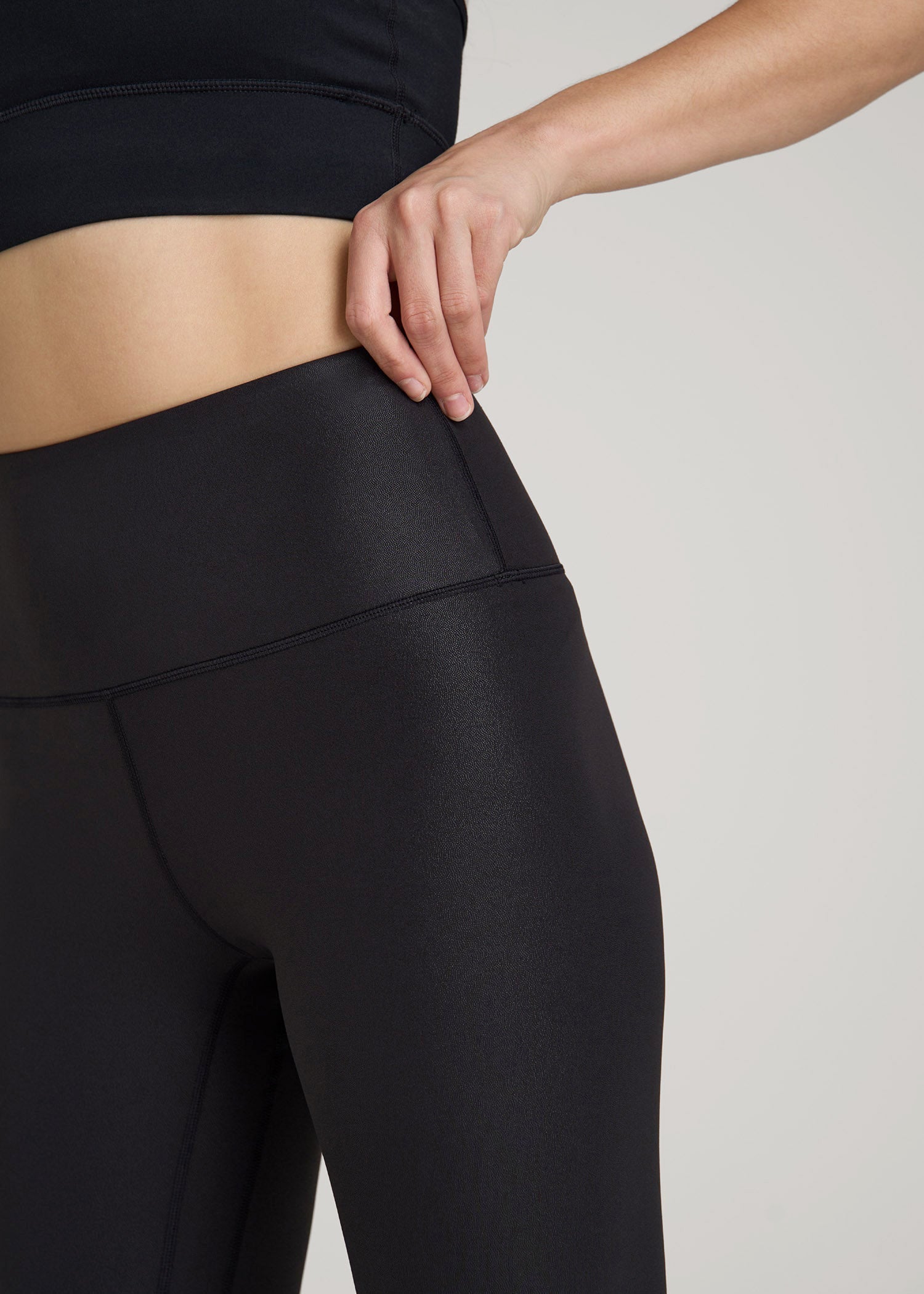 American Tall Women|Men Balance High-Rise Leggings for Tall Women in Black Shine