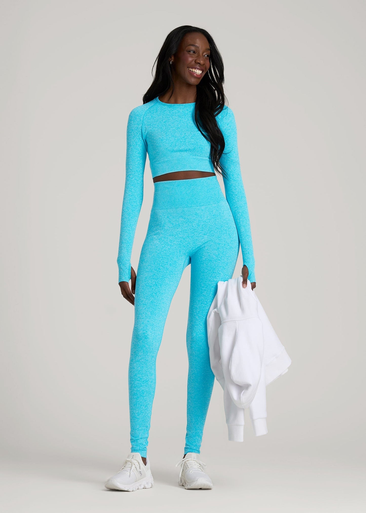 American Tall Women|Men Compression Training Leggings for Tall Women in Scuba Blue Mix