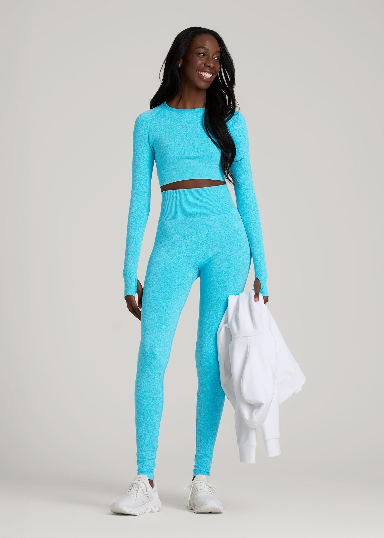 American Tall Women|Men Compression Training Leggings for Tall Women in Scuba Blue Mix