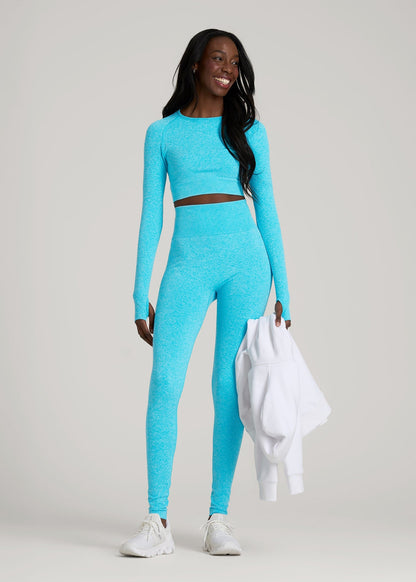 American Tall Women|Men Compression Training Leggings for Tall Women in Scuba Blue Mix