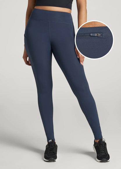 American Tall Women Active Leggings with Pockets for Tall Women in Navy