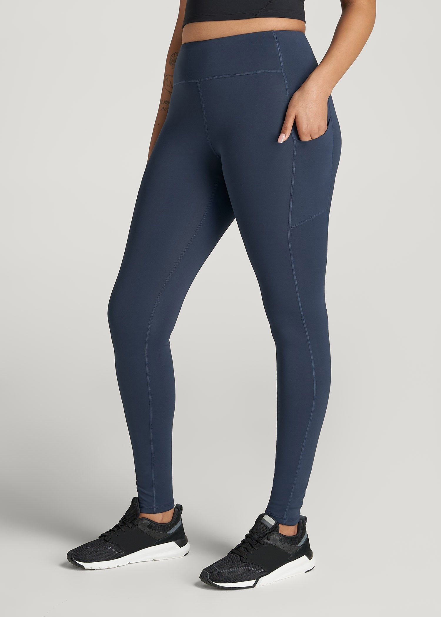 American Tall Women Active Leggings with Pockets for Tall Women in Navy