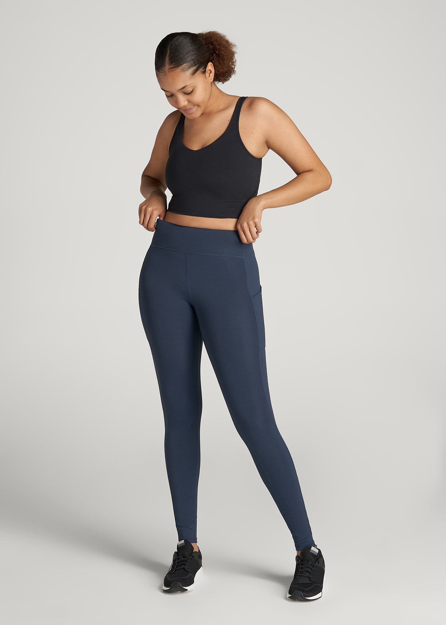 American Tall Women Active Leggings with Pockets for Tall Women in Navy