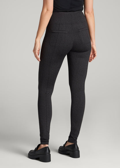 American Tall Women Textured Back-Pocket Leggings for Tall Women in Black Charcoal Jacquard