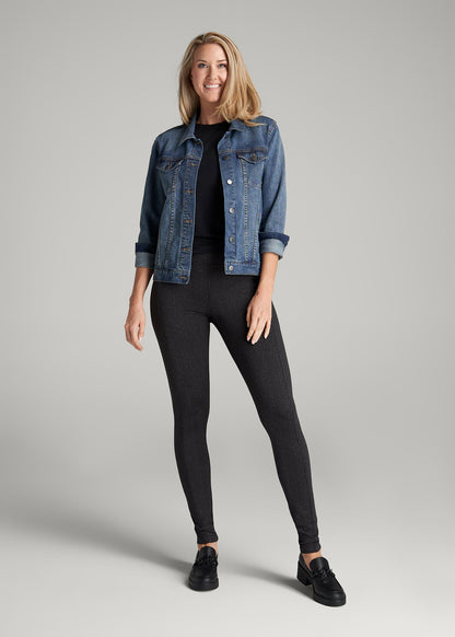 American Tall Women Textured Back-Pocket Leggings for Tall Women in Black Charcoal Jacquard
