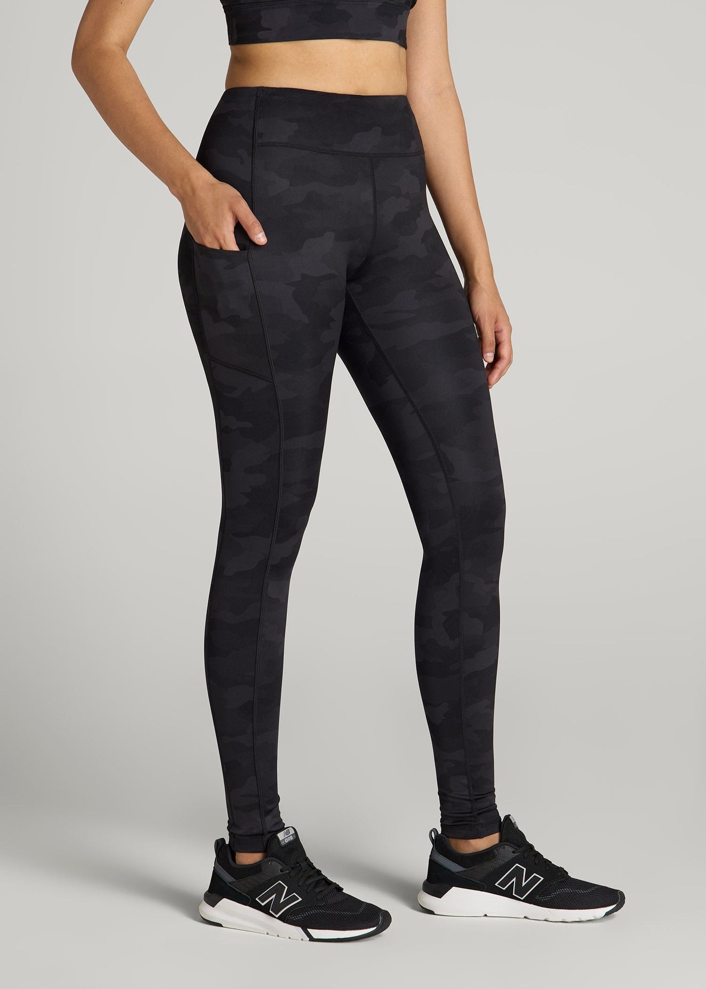American Tall Women Women's Active Leggings with Pockets for Tall Women in Grey Camo