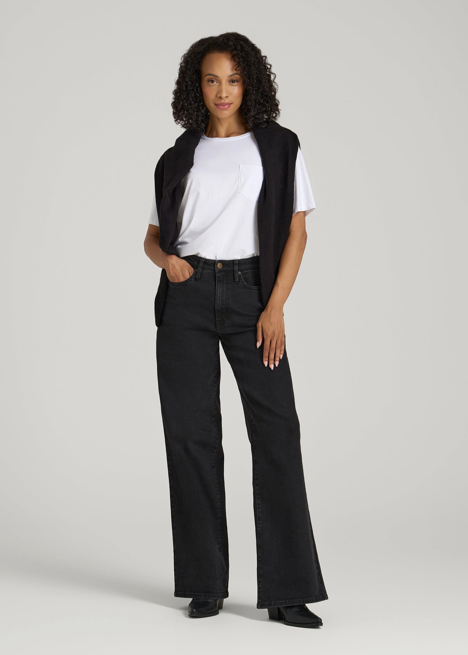American Tall Women Stevie Wide Leg Jeans for Tall Women in Onyx Black Wash