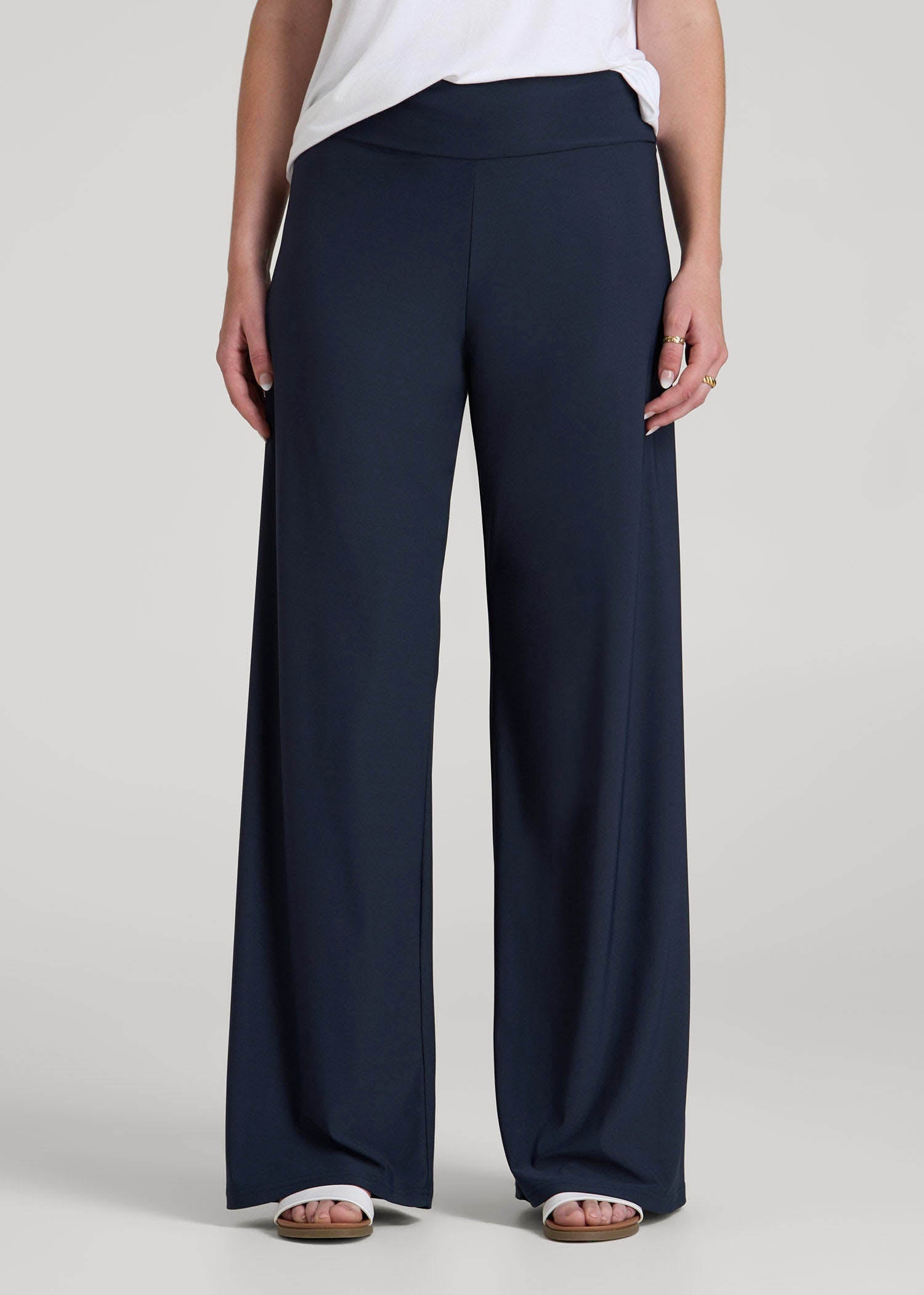 American Tall Women Pull-On Breezy Wide Leg Pants for Tall Women in Navy