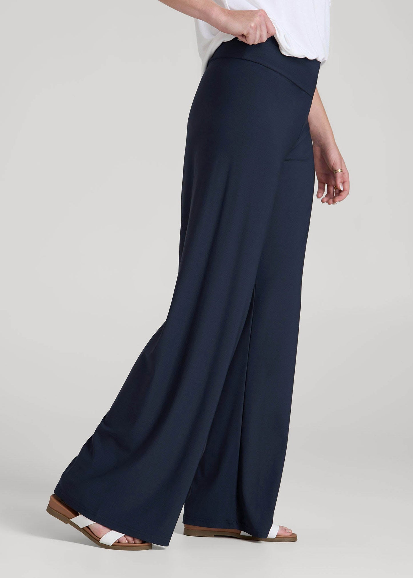 American Tall Women Pull-On Breezy Wide Leg Pants for Tall Women in Navy
