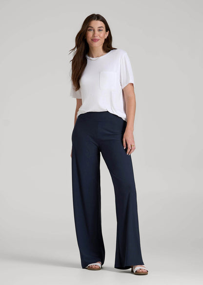 American Tall Women Pull-On Breezy Wide Leg Pants for Tall Women in Navy