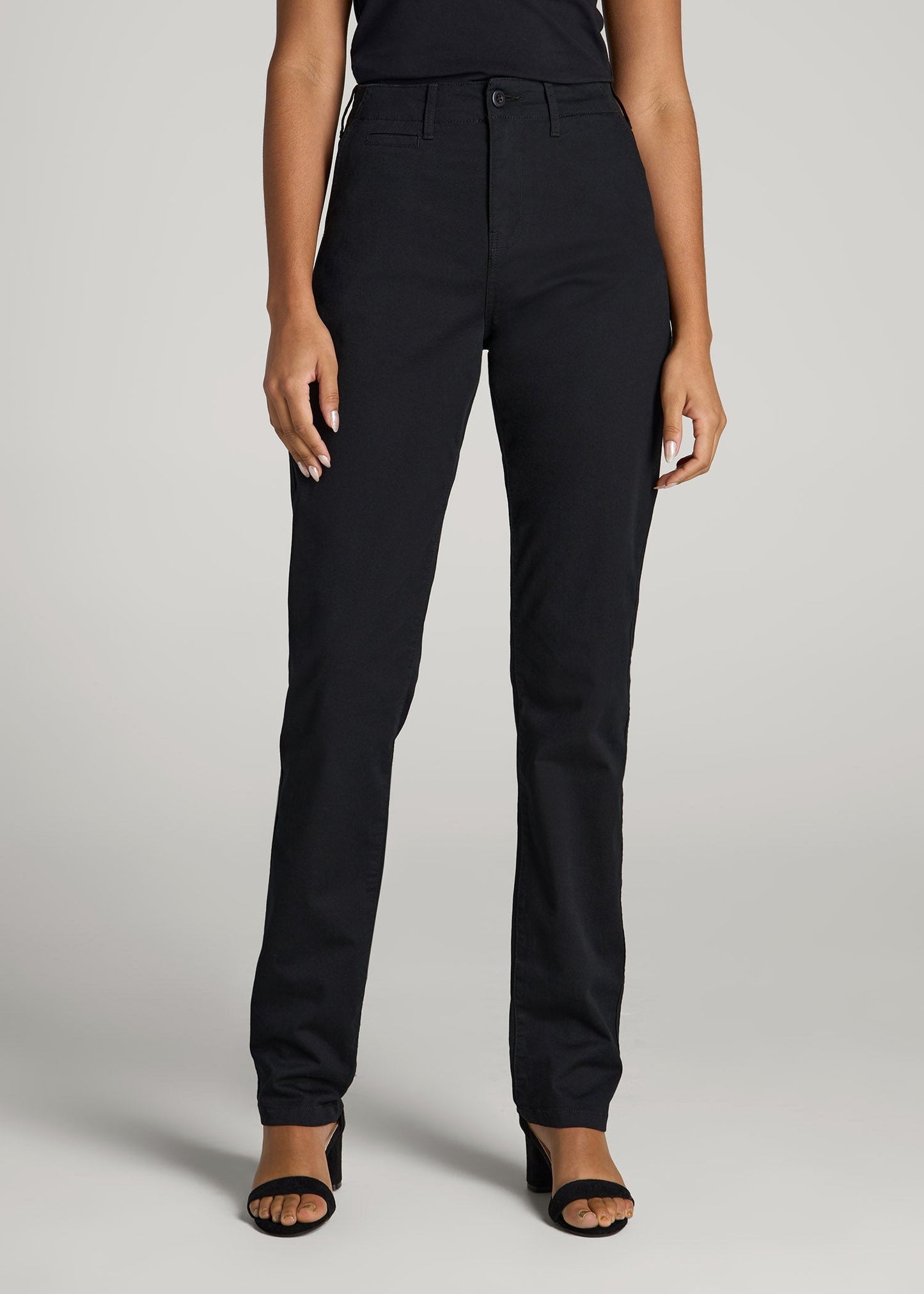American Tall Women High Rise Tapered Chino Pants for Tall Women in Washed Black