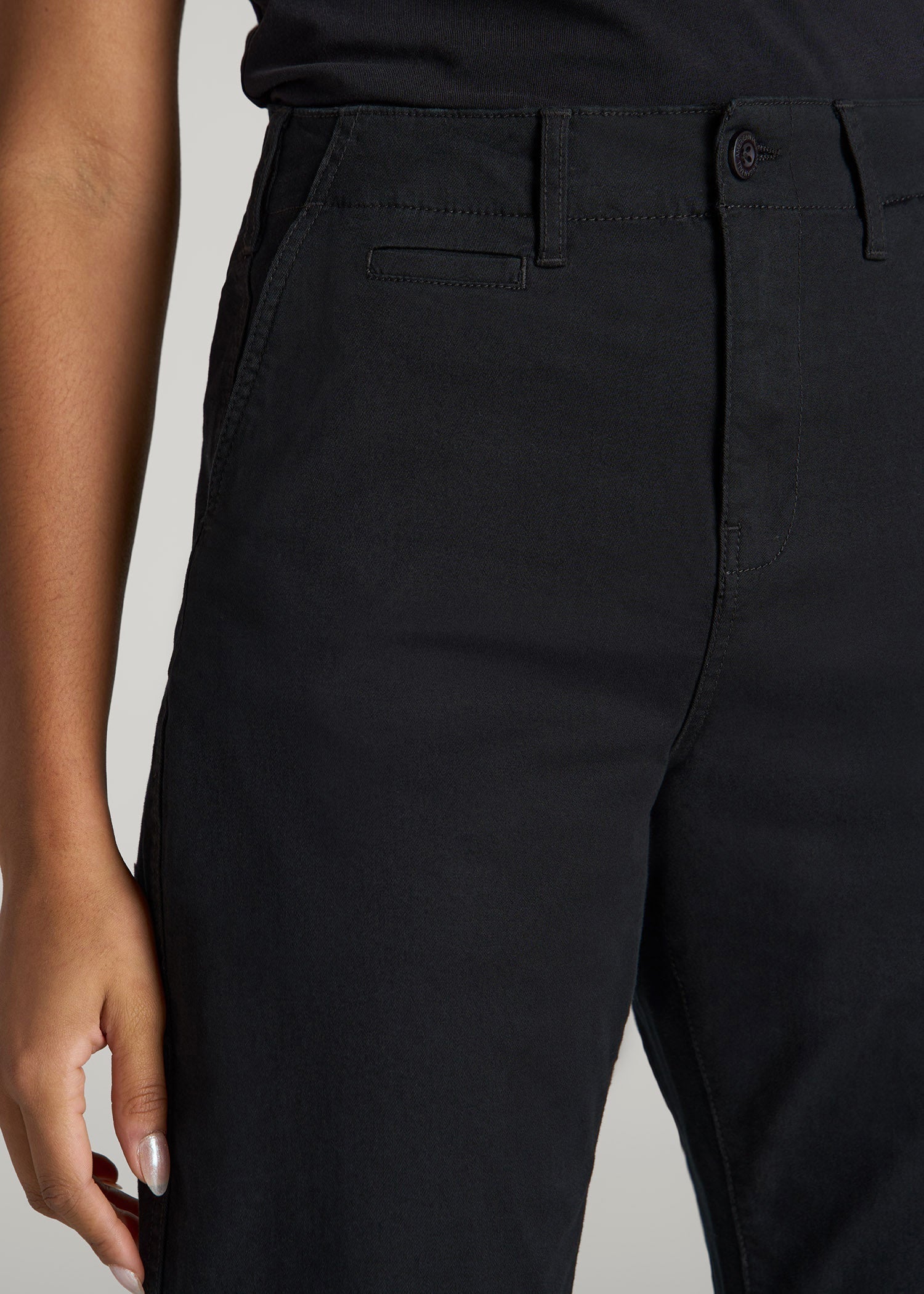 American Tall Women High Rise Tapered Chino Pants for Tall Women in Washed Black