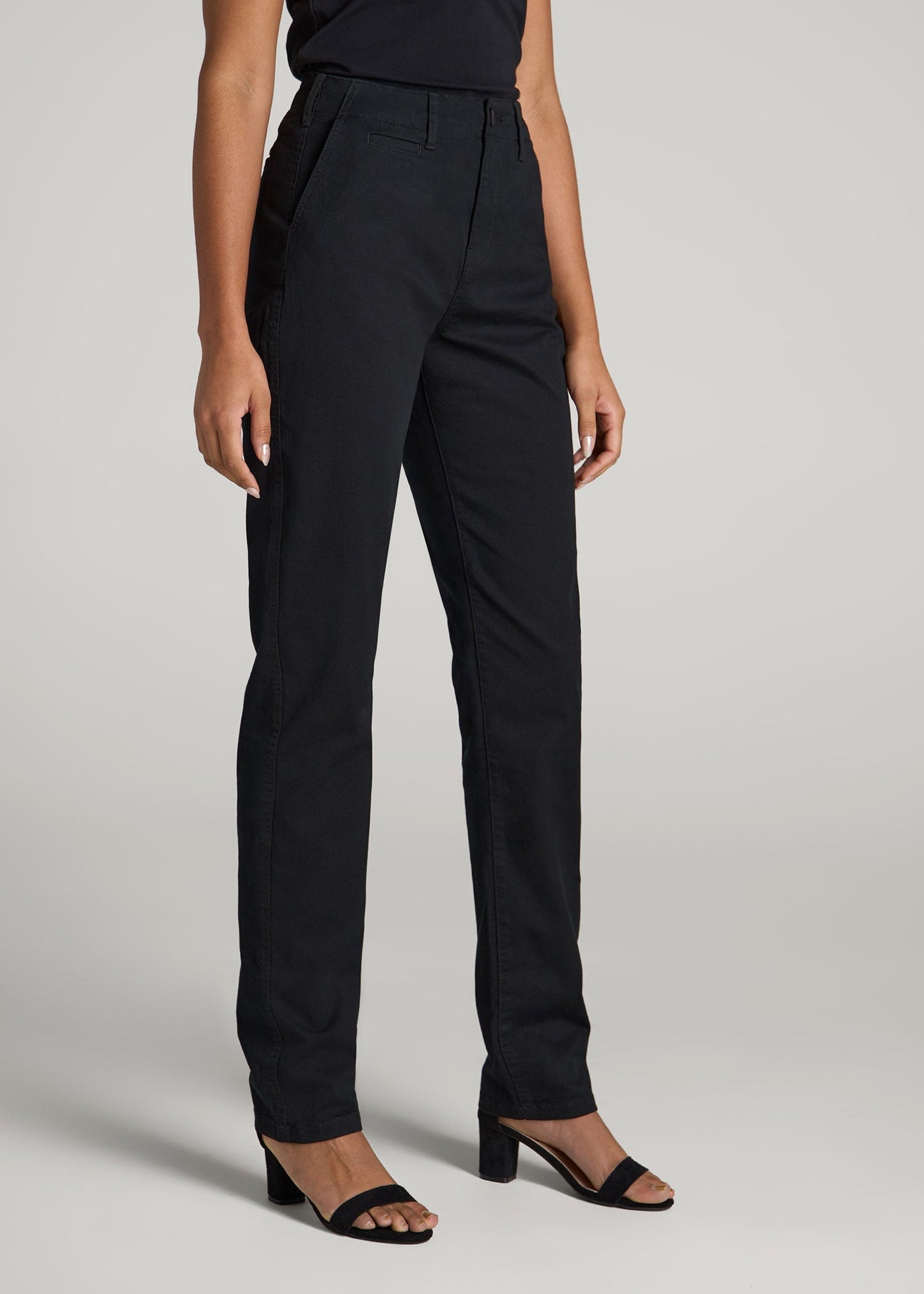 American Tall Women High Rise Tapered Chino Pants for Tall Women in Washed Black