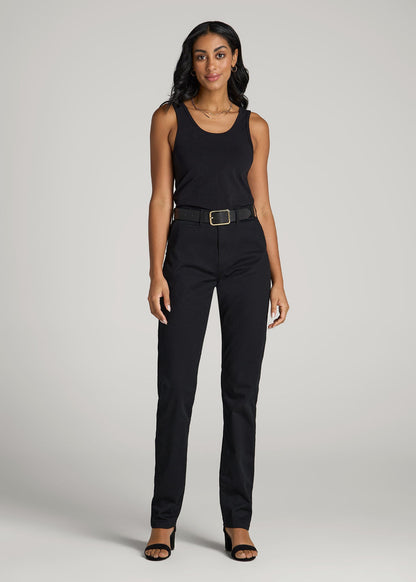 American Tall Women High Rise Tapered Chino Pants for Tall Women in Washed Black
