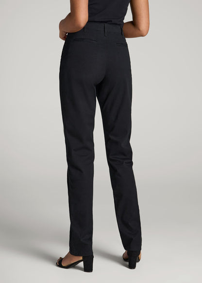 American Tall Women High Rise Tapered Chino Pants for Tall Women in Washed Black