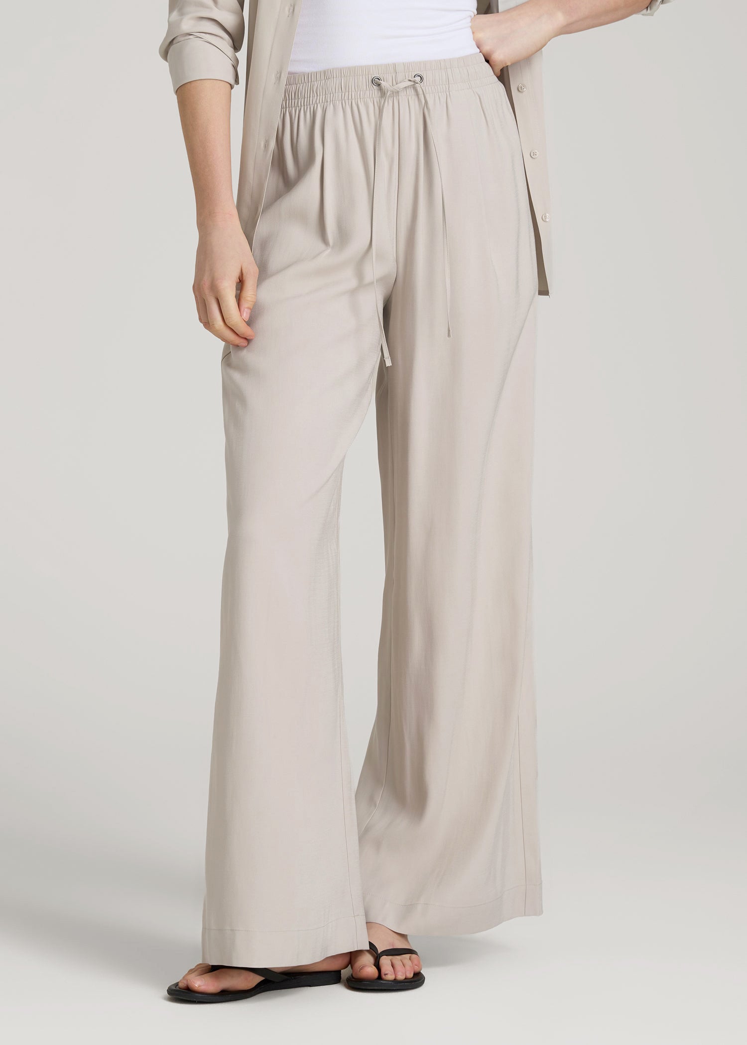 American Tall Women Relaxed Pull-On Pants for Tall Women in Stone