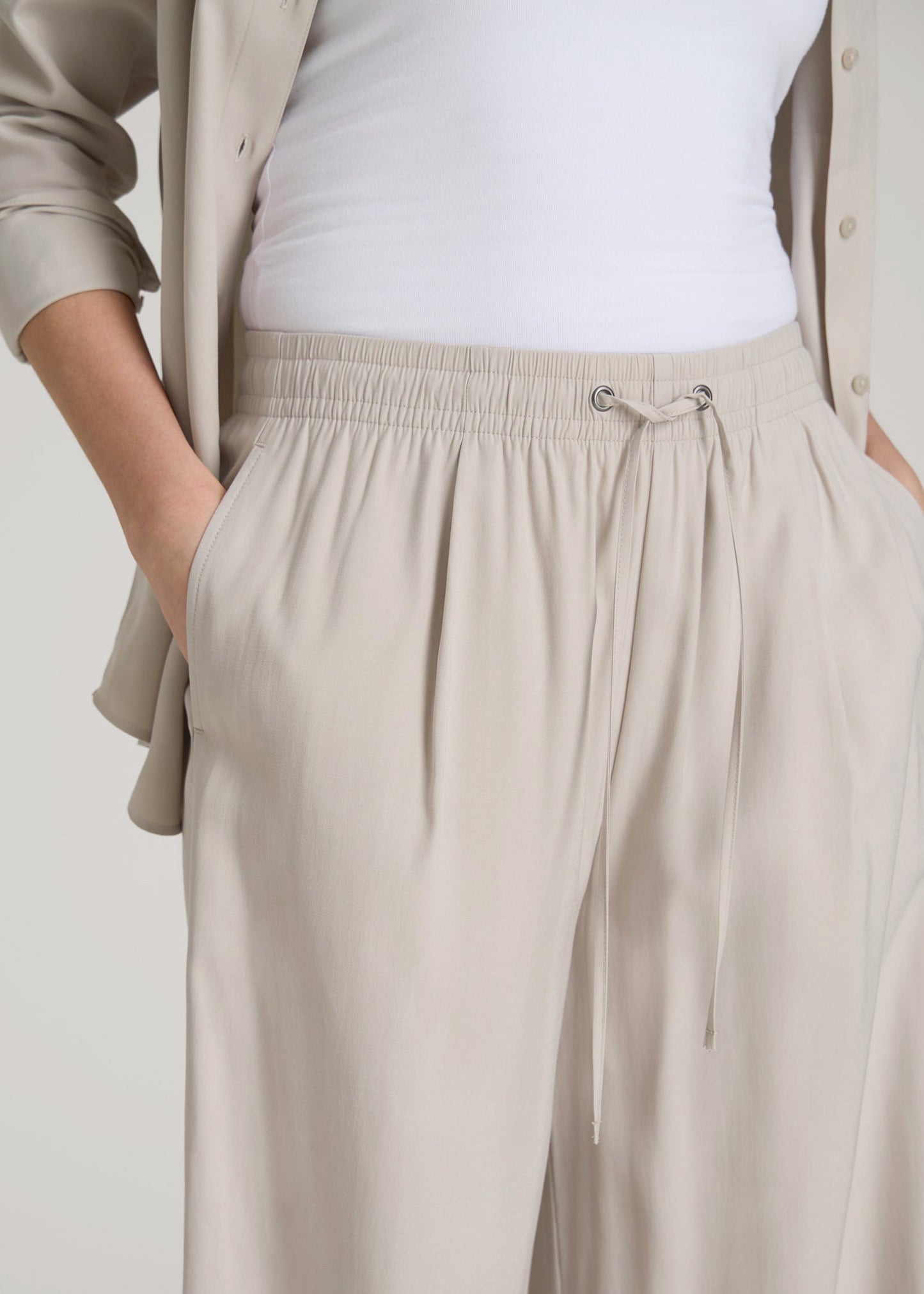 American Tall Women Relaxed Pull-On Pants for Tall Women in Stone