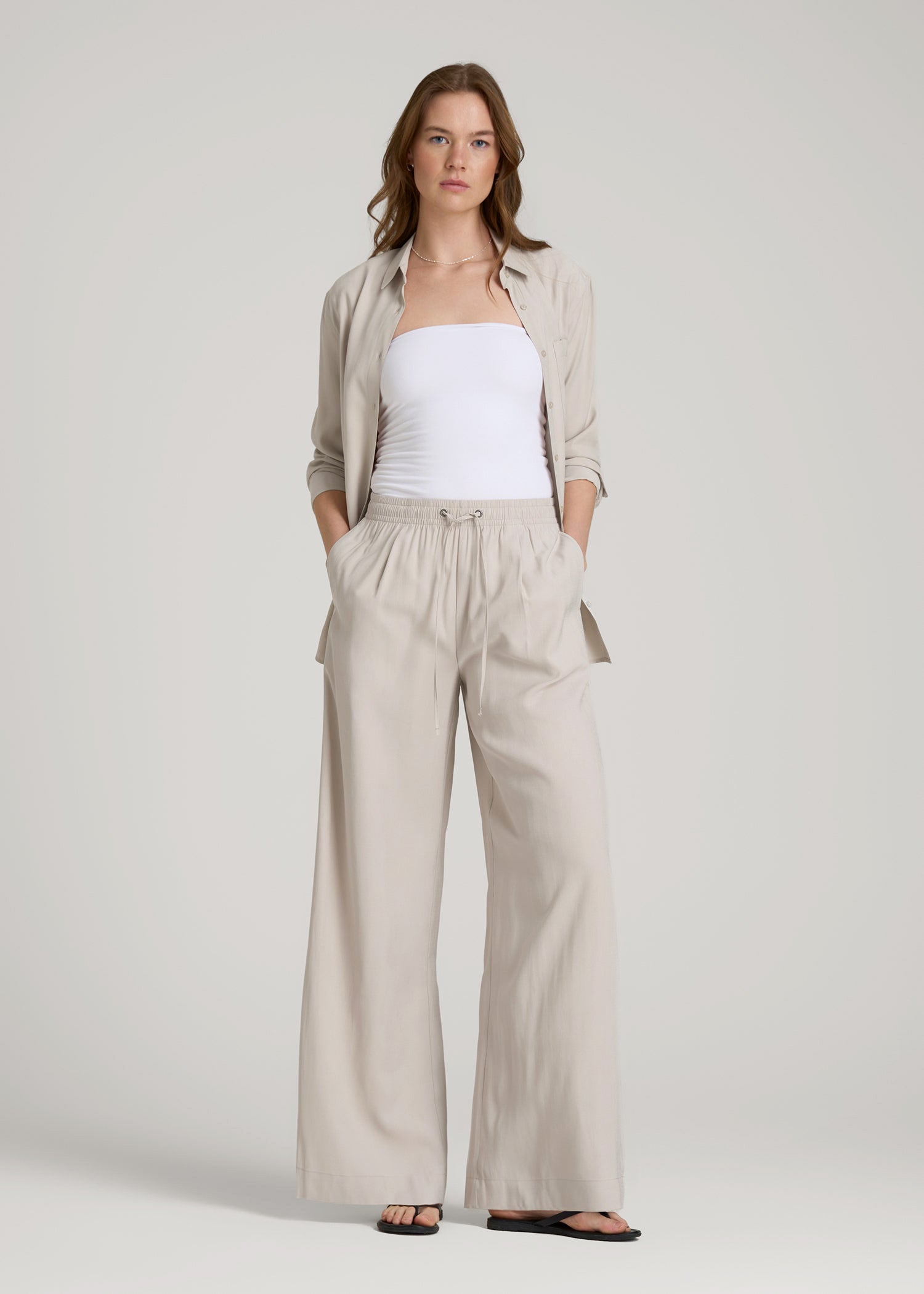 American Tall Women Relaxed Pull-On Pants for Tall Women in Stone