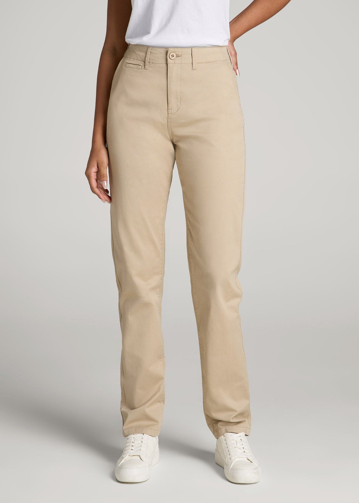 American Tall Women High Rise Tapered Chino Pants for Tall Women in Light Khaki