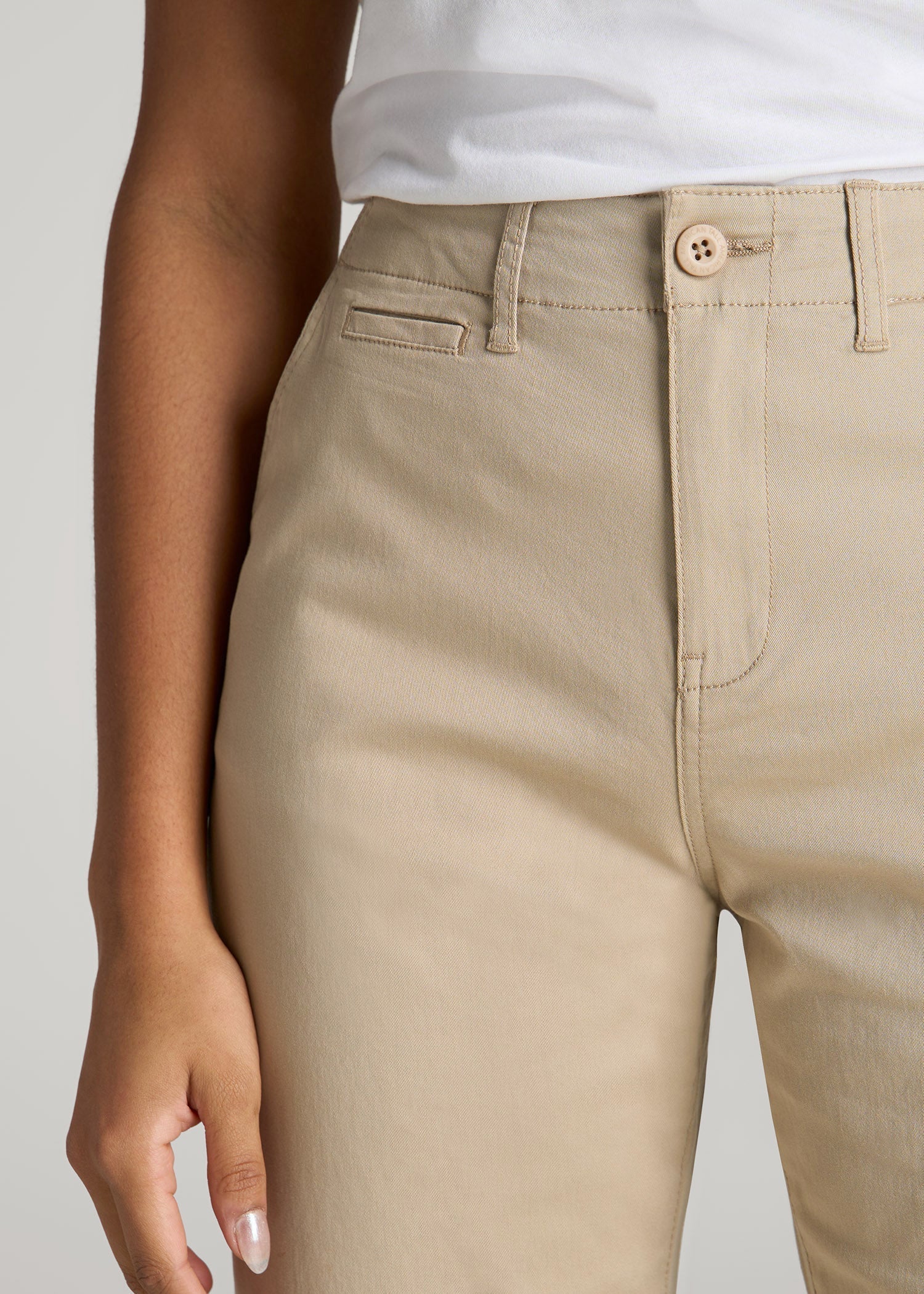 American Tall Women High Rise Tapered Chino Pants for Tall Women in Light Khaki
