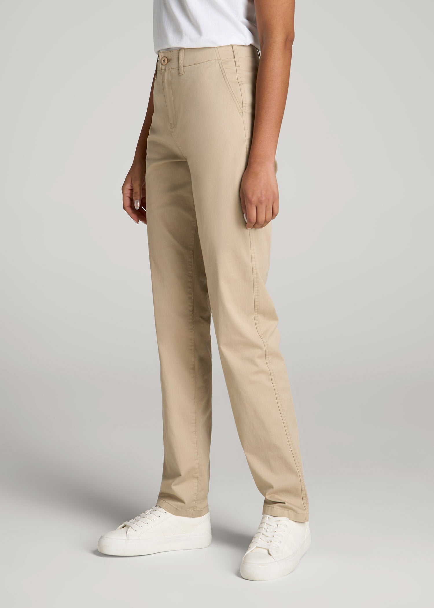 American Tall Women High Rise Tapered Chino Pants for Tall Women in Light Khaki