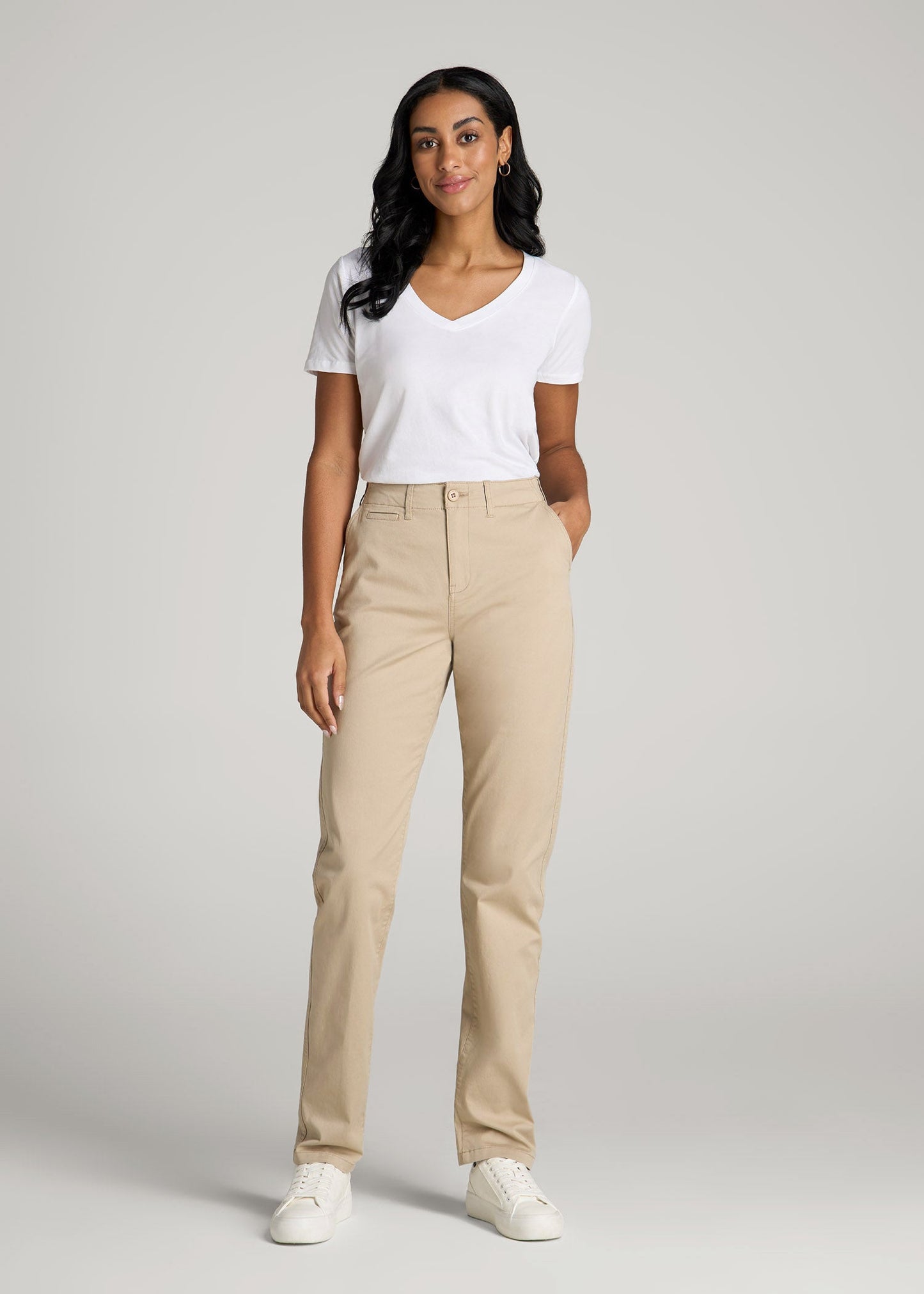 American Tall Women High Rise Tapered Chino Pants for Tall Women in Light Khaki