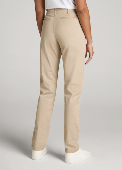 American Tall Women High Rise Tapered Chino Pants for Tall Women in Light Khaki