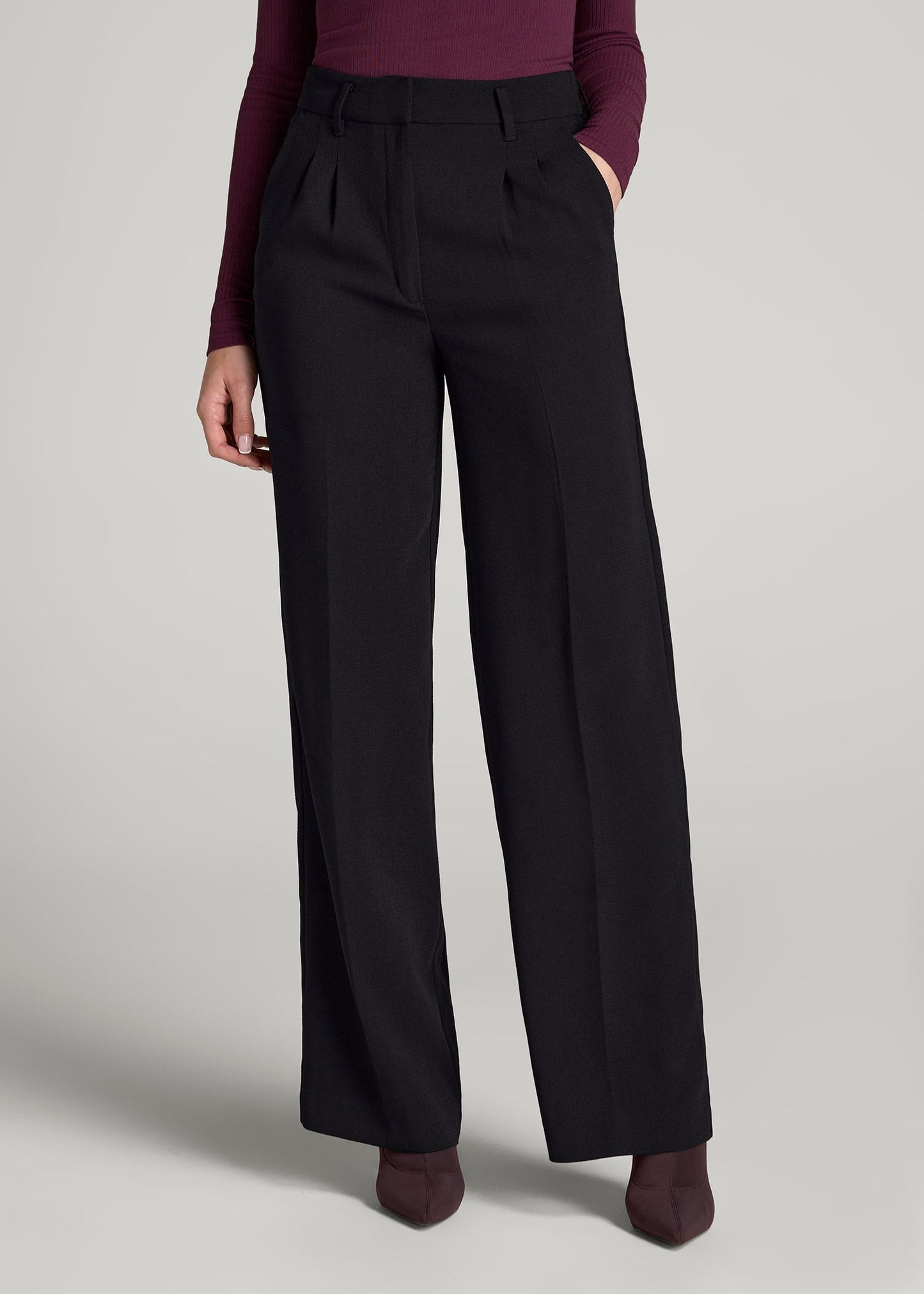 American Tall Women Pleated WIDE Leg Dress Pants for Tall Women in Black