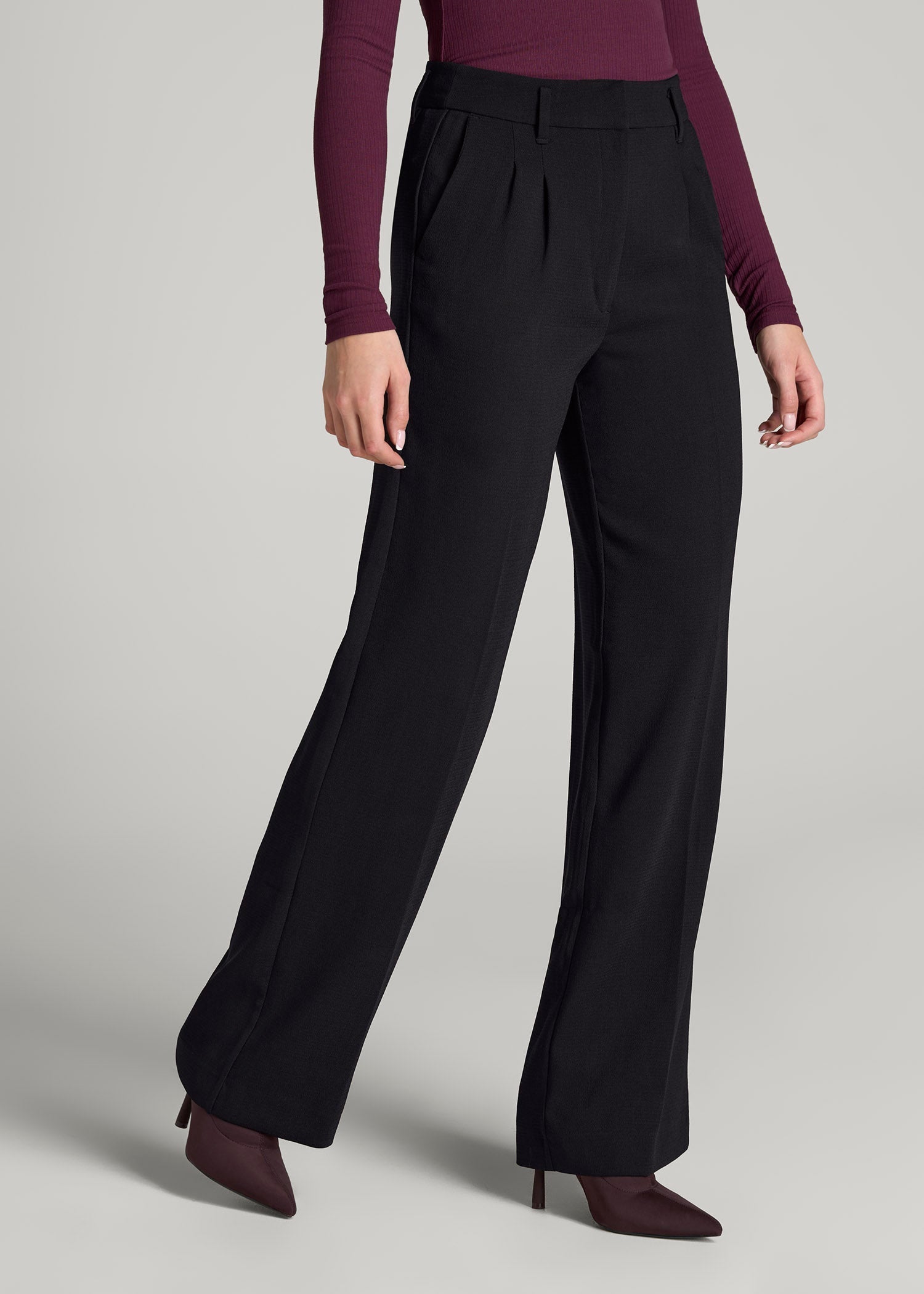 American Tall Women Pleated WIDE Leg Dress Pants for Tall Women in Black
