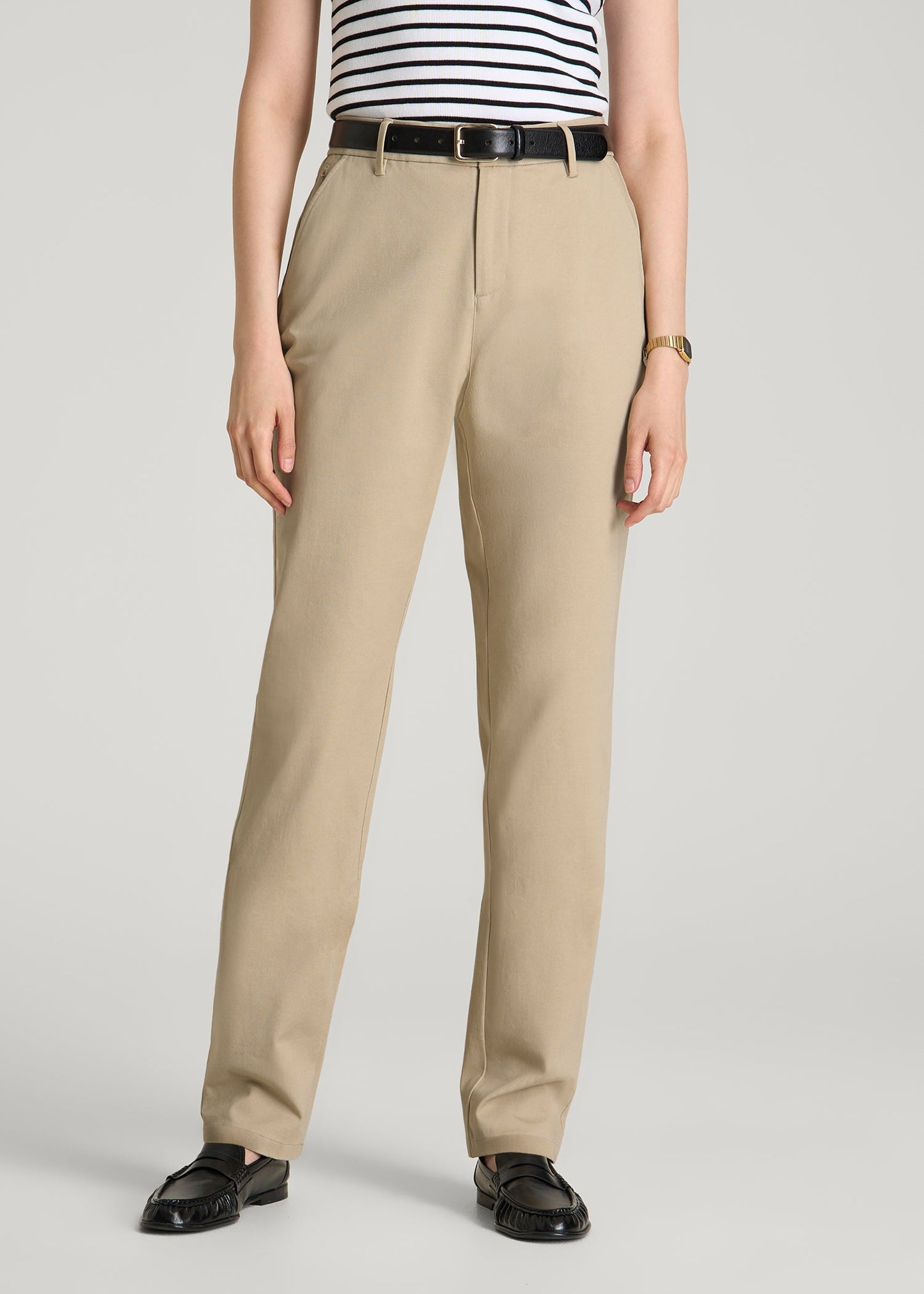 American Tall Women Stretch Commuter Tapered Fit Chino Pants for Tall Women in Warm Taupe