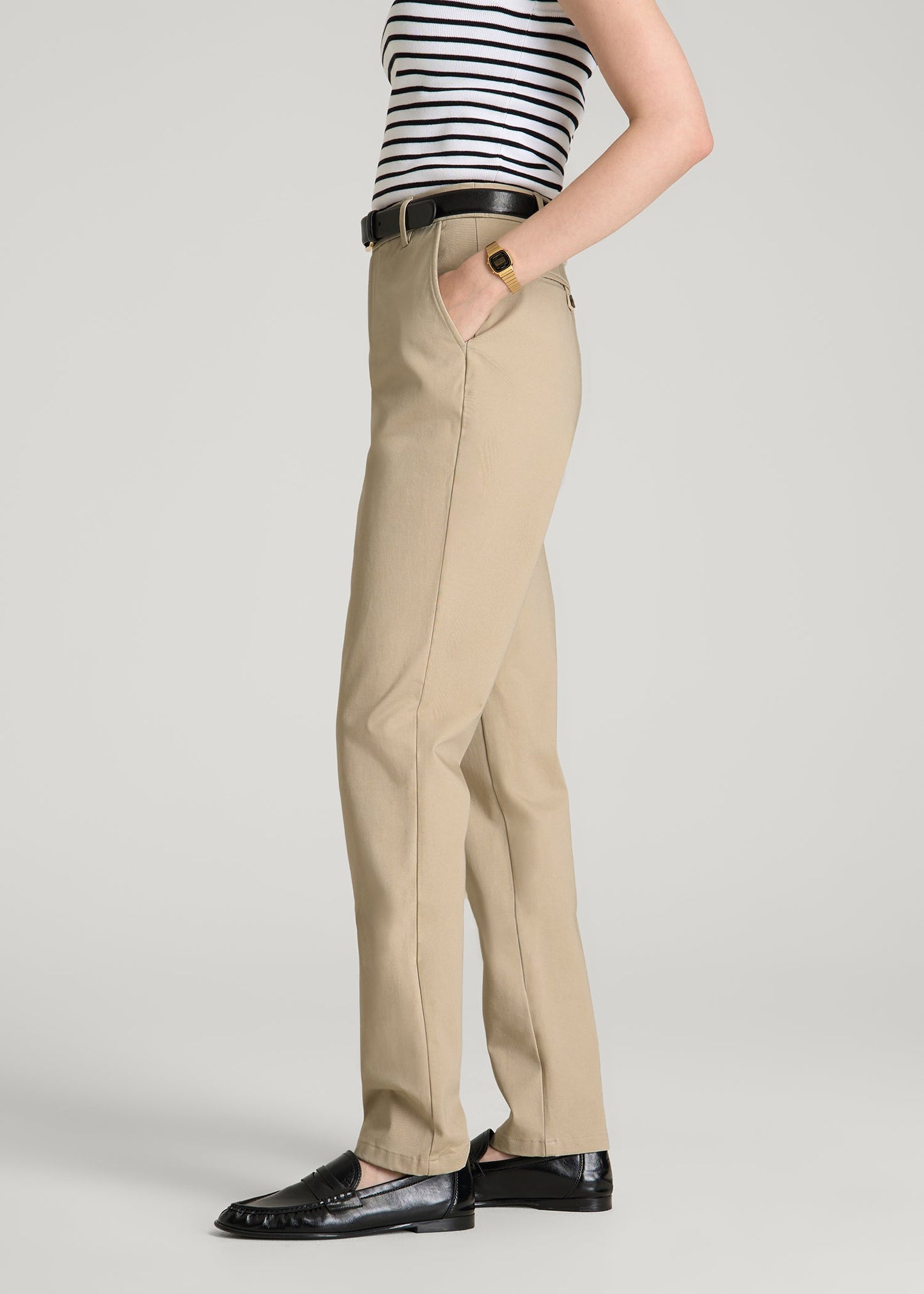 American Tall Women Stretch Commuter Tapered Fit Chino Pants for Tall Women in Warm Taupe