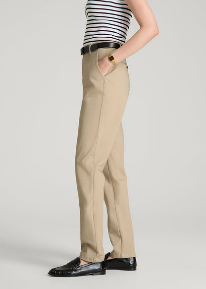 American Tall Women Stretch Commuter Tapered Fit Chino Pants for Tall Women in Warm Taupe