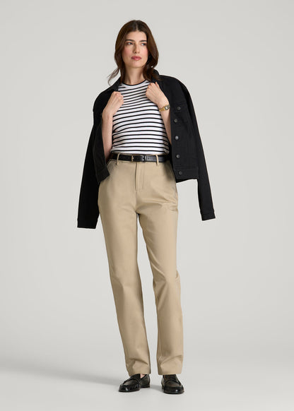 American Tall Women Stretch Commuter Tapered Fit Chino Pants for Tall Women in Warm Taupe