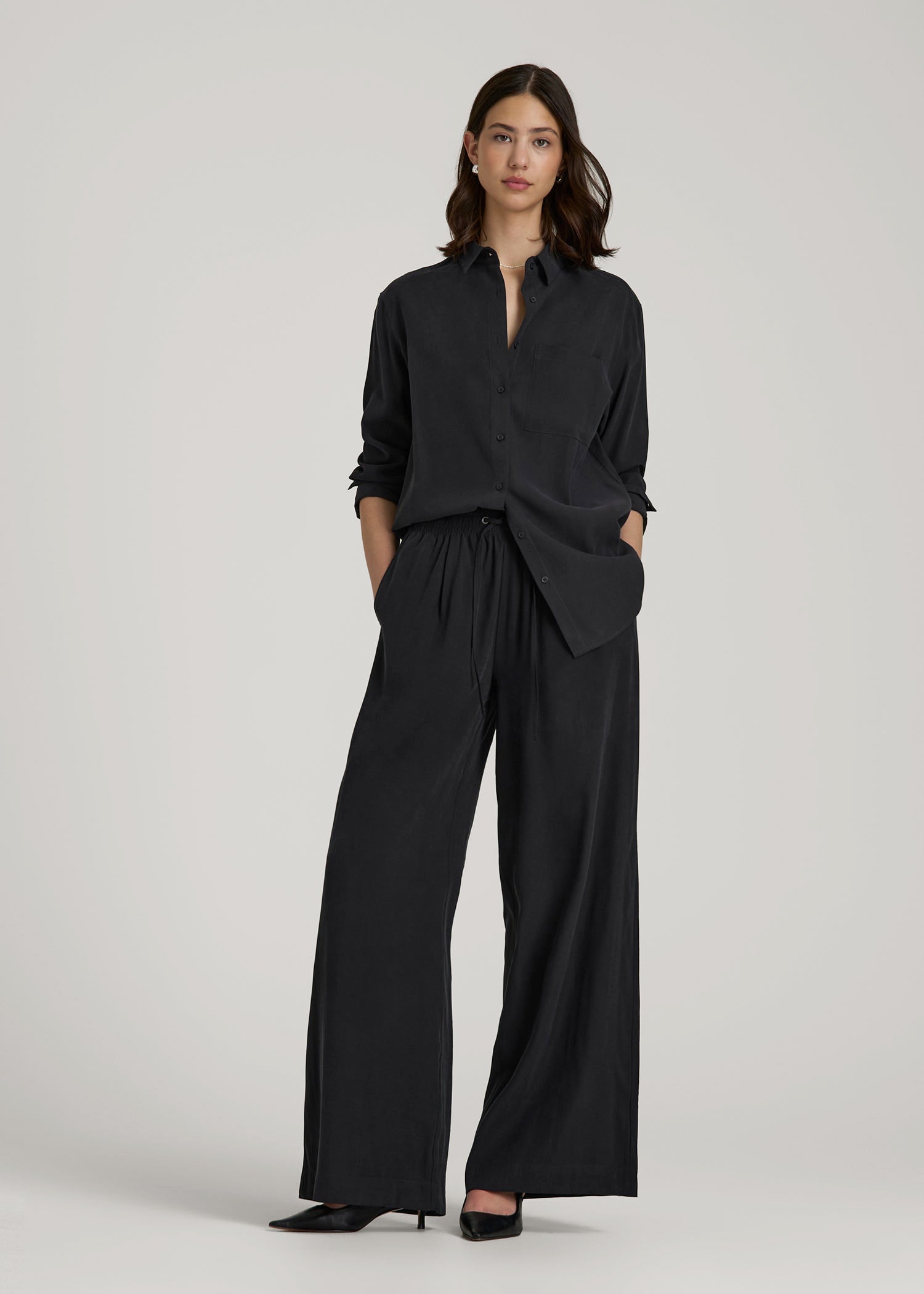American Tall Women Relaxed Pull-On Pants for Tall Women in Vintage Black