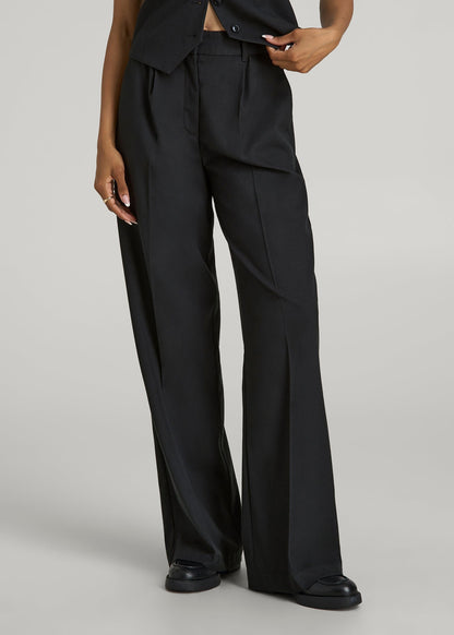 American Tall Women High-Rise Wide-Leg Pleated Dress Pants for Tall Women in Black