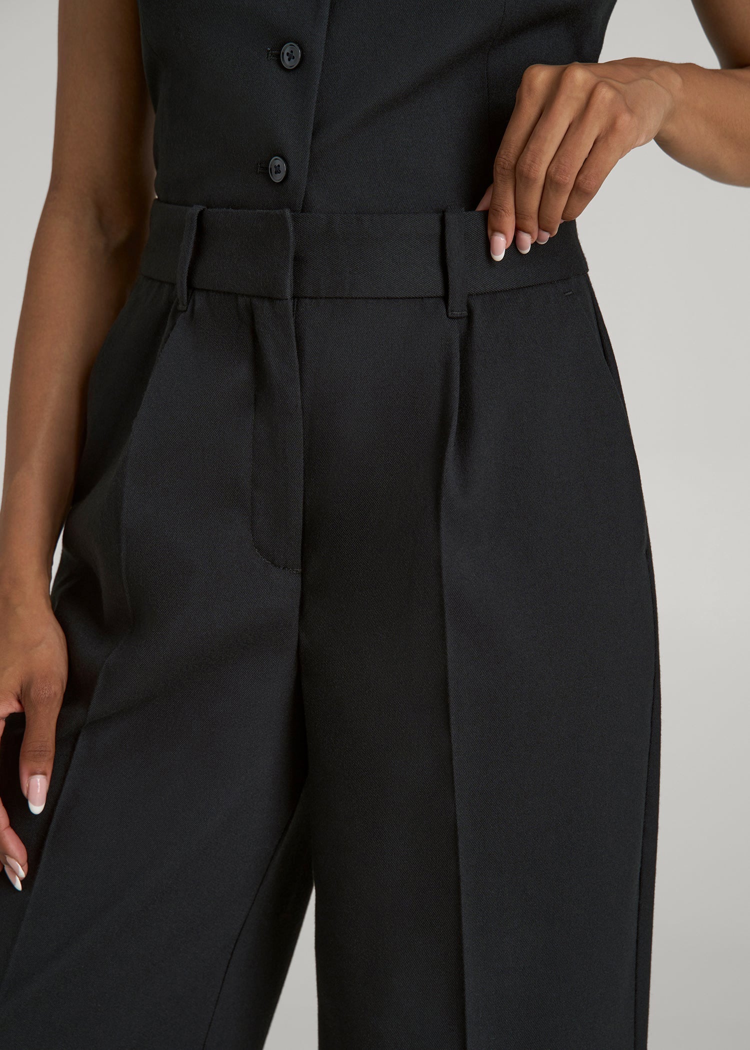 American Tall Women High-Rise Wide-Leg Pleated Dress Pants for Tall Women in Black
