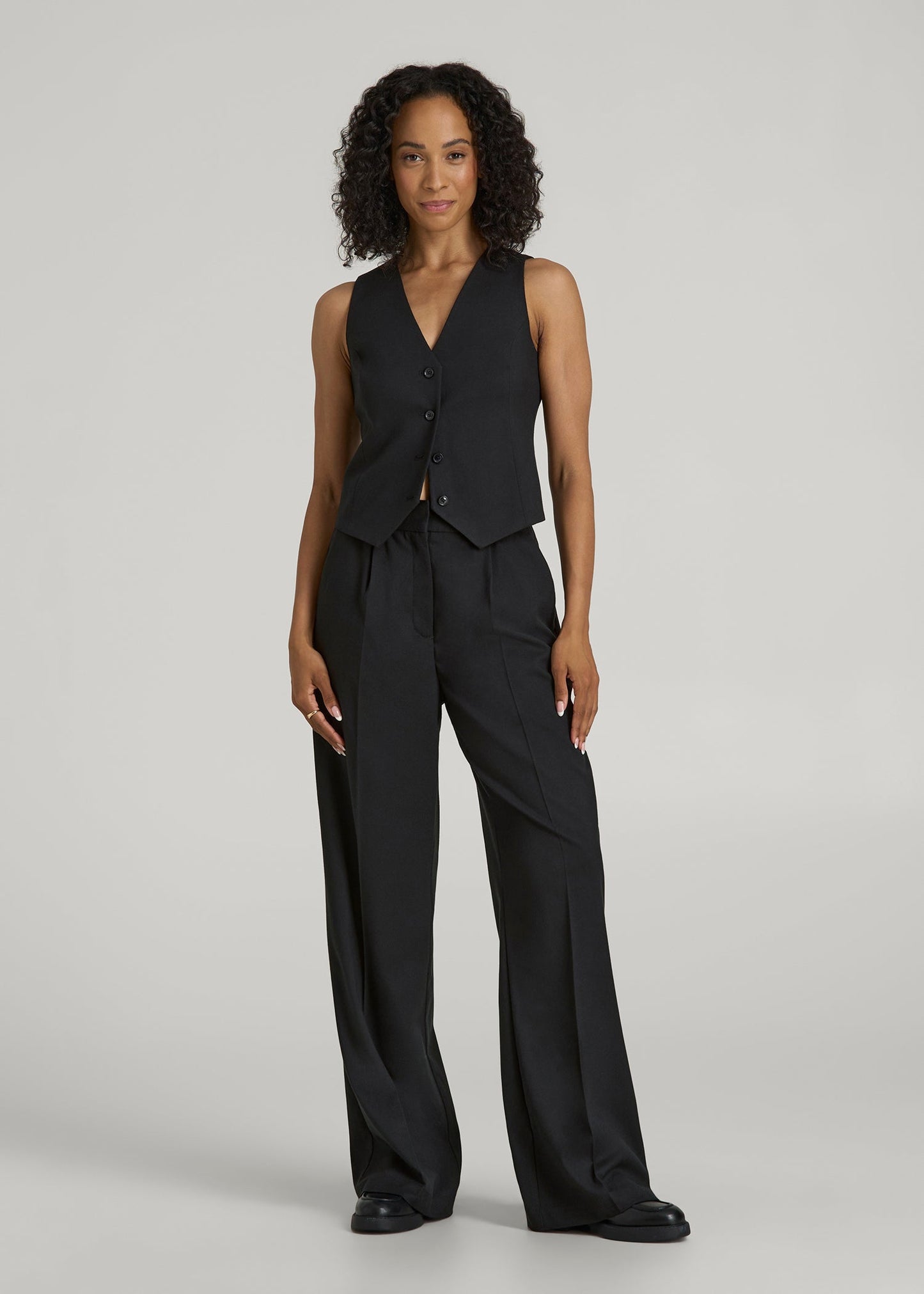 American Tall Women High-Rise Wide-Leg Pleated Dress Pants for Tall Women in Black