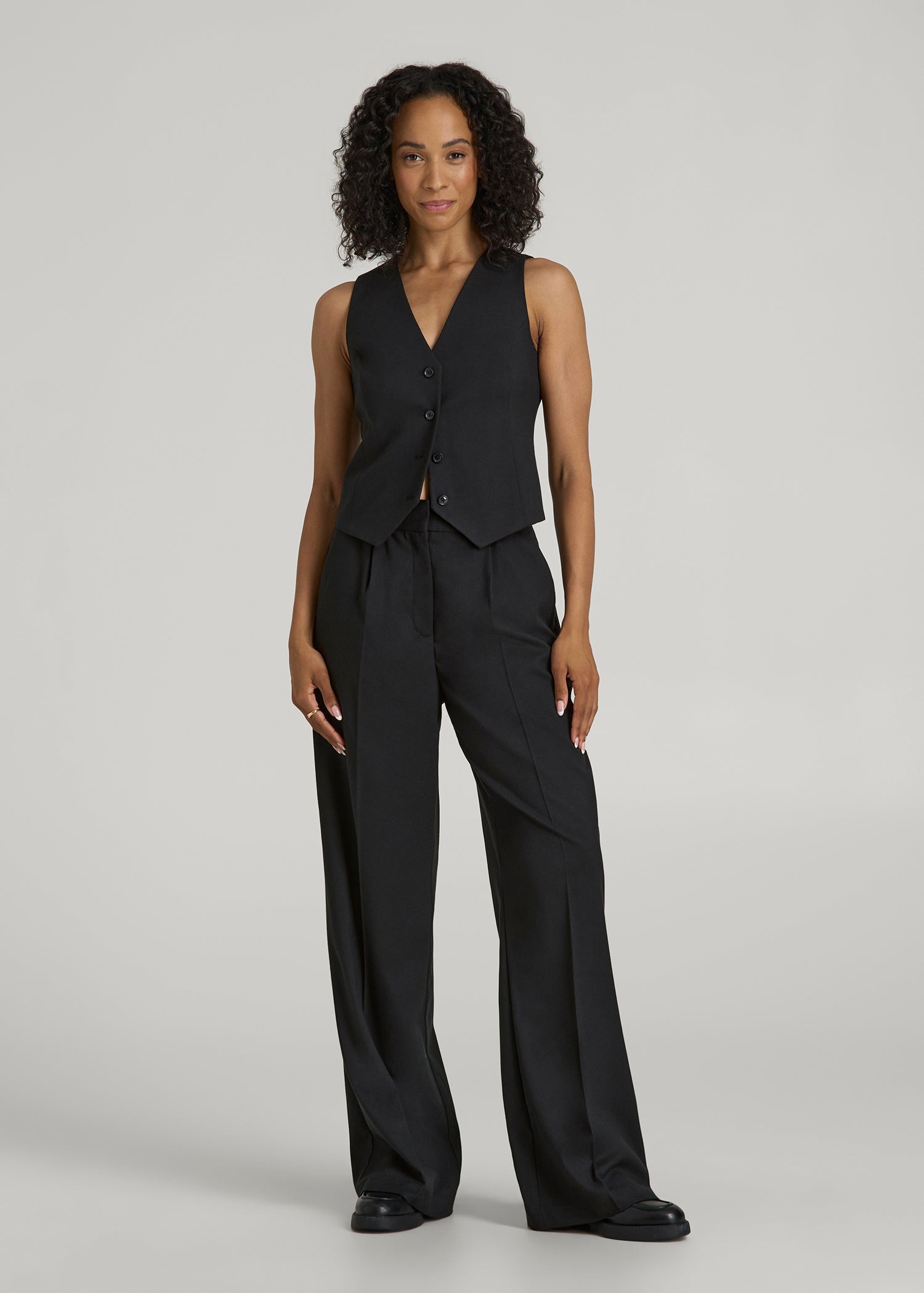 American Tall Women High-Rise Wide-Leg Pleated Dress Pants for Tall Women in Black