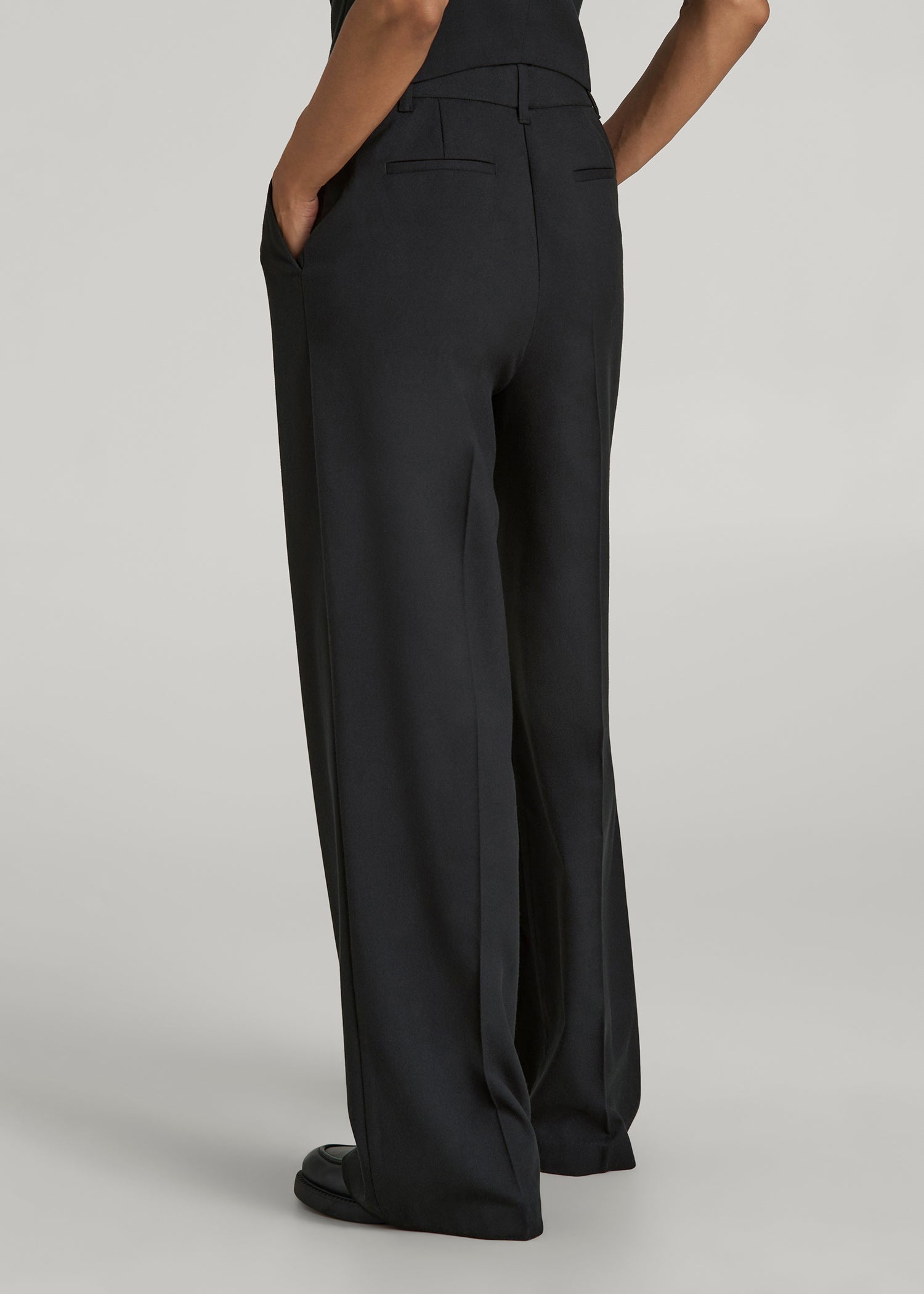 American Tall Women High-Rise Wide-Leg Pleated Dress Pants for Tall Women in Black