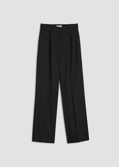 American Tall Women High-Rise Wide-Leg Pleated Dress Pants for Tall Women in Black