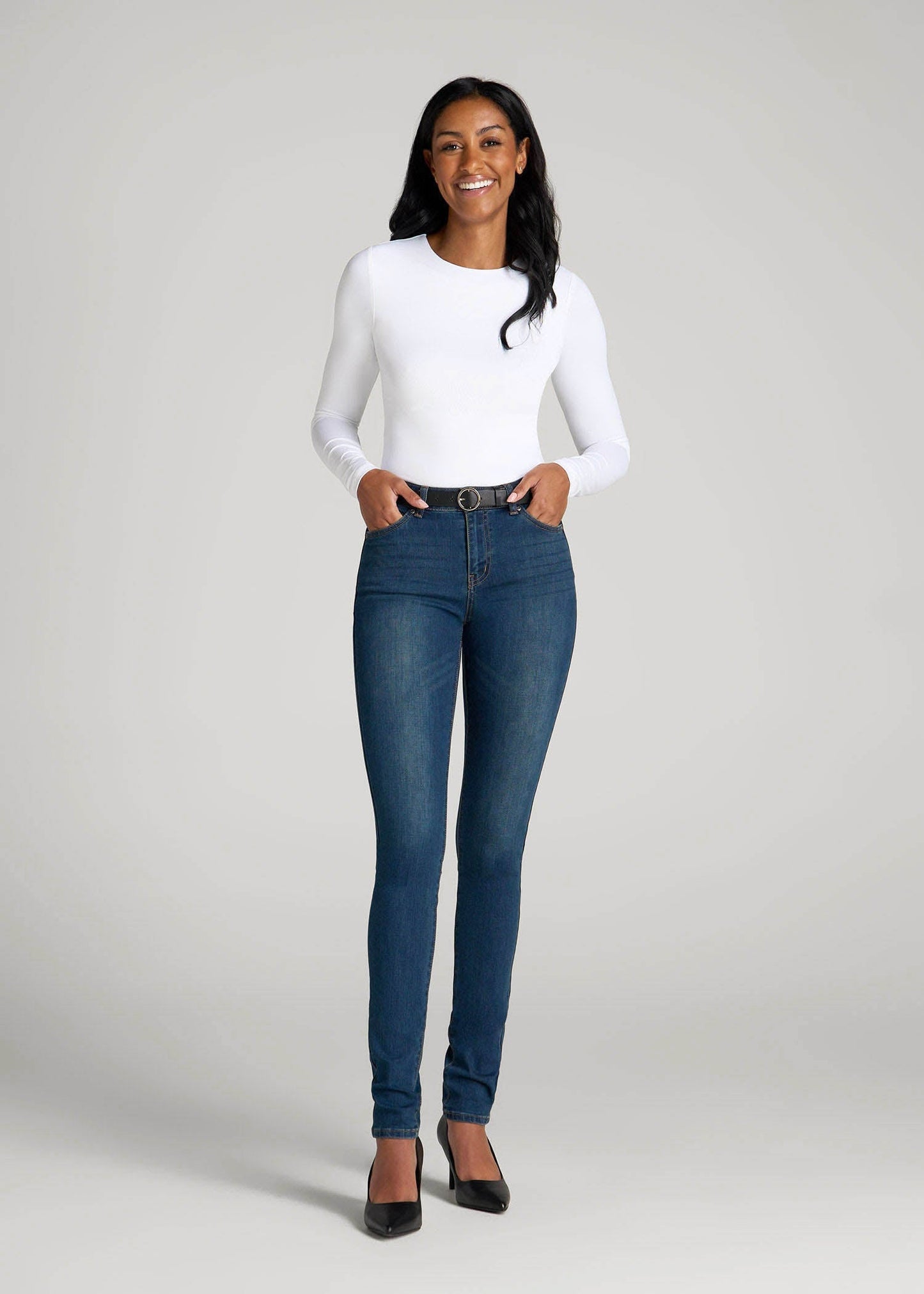 American Tall Women Sarah Mid-Rise Skinny Jeans for Tall Women in Blue