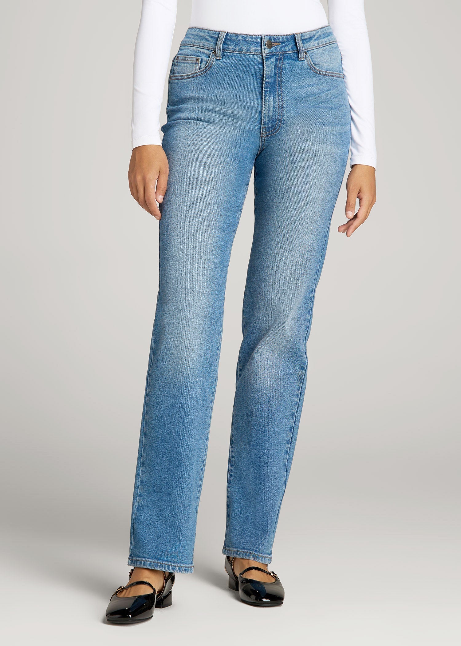 American Tall Women Harper High-Rise Straight Stretch Jeans for Tall Women in Colorado Blue