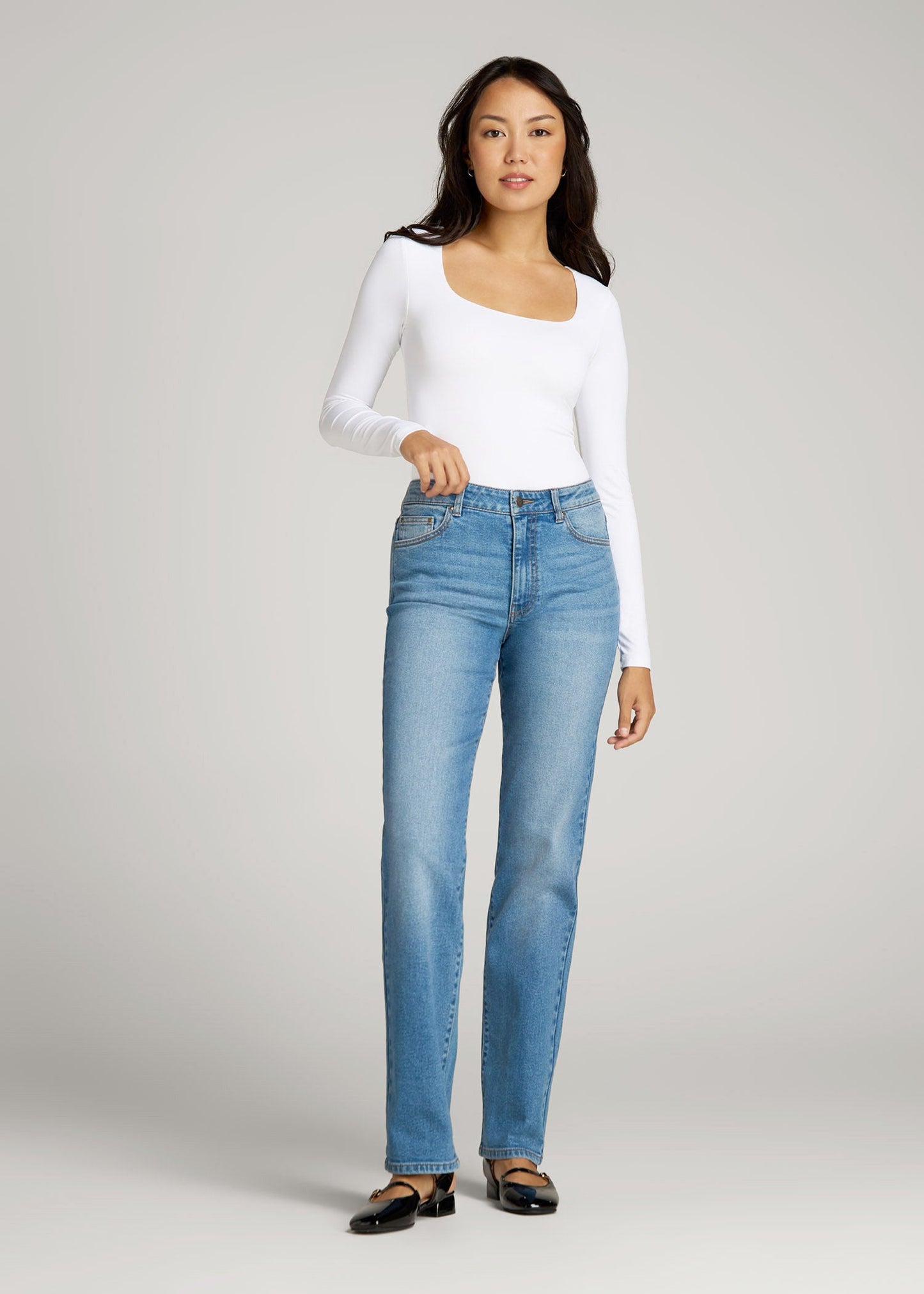 American Tall Women Harper High-Rise Straight Stretch Jeans for Tall Women in Colorado Blue