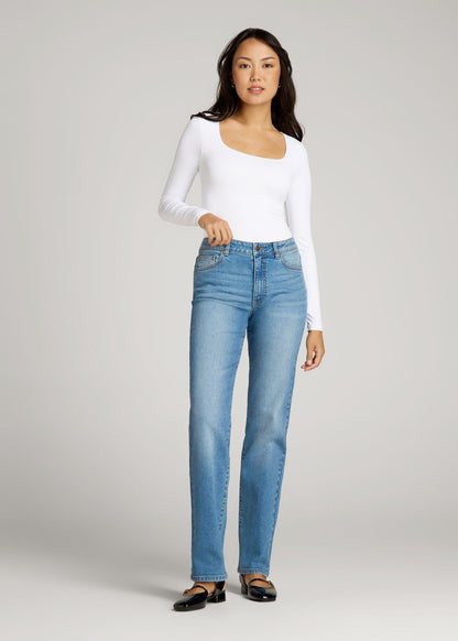 American Tall Women Harper High-Rise Straight Stretch Jeans for Tall Women in Colorado Blue