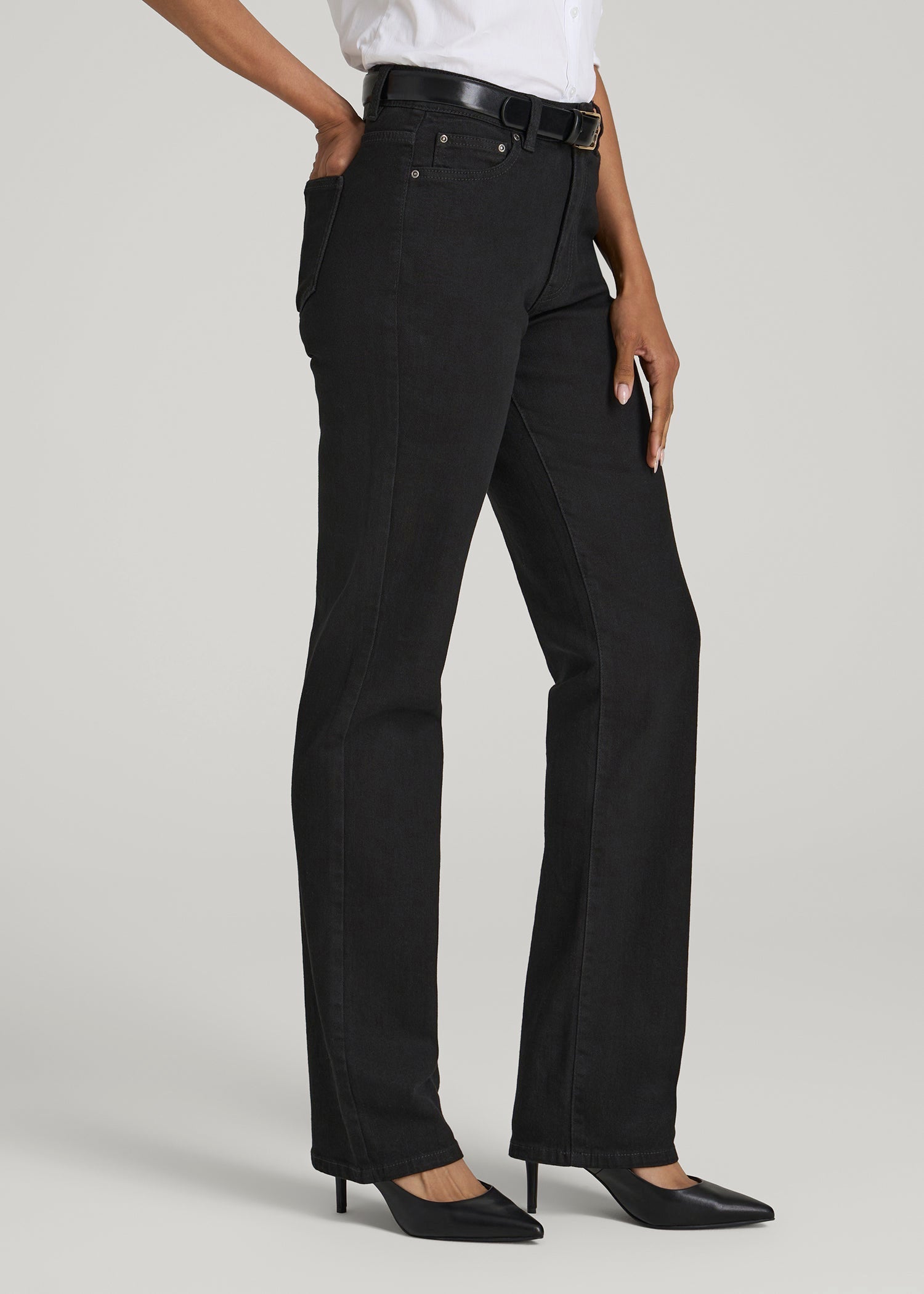 American Tall Women Harper High-Rise Straight Stretch Jeans for Tall Women in Black