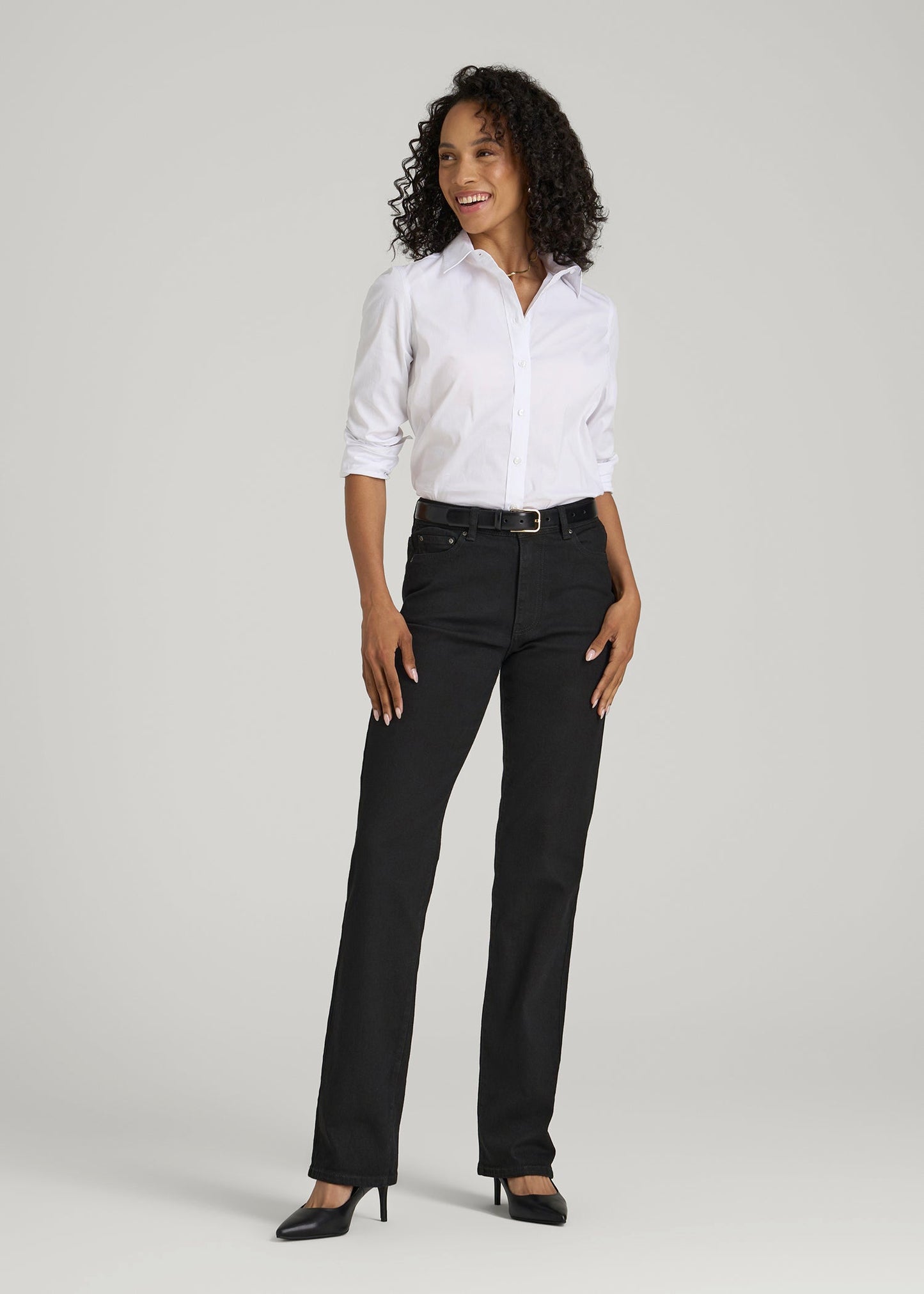 American Tall Women Harper High-Rise Straight Stretch Jeans for Tall Women in Black